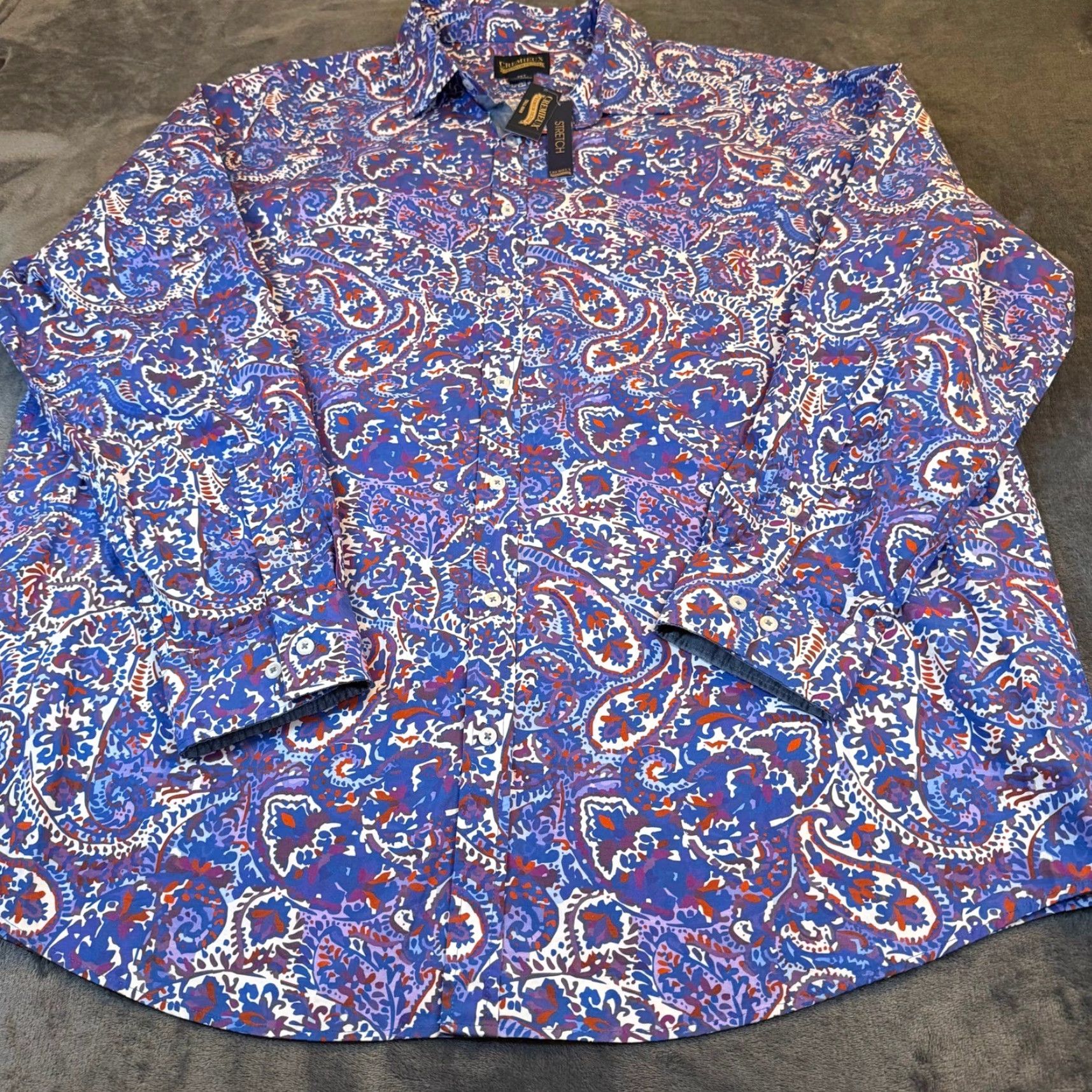 Cremieux Cremieux Mens 3XT Paisley Stretch Button-Up Shirt Blue Purple NWT Big & Tall Casual Workwear Size US XXL / EU 58 / 5 - 3 Thumbnail