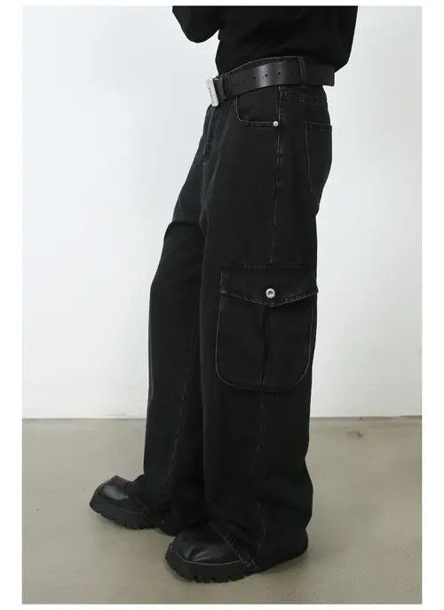 VIBE Black Cargo Baggy Denim Jeans Size US 28 / EU 44 - 2 Thumbnail