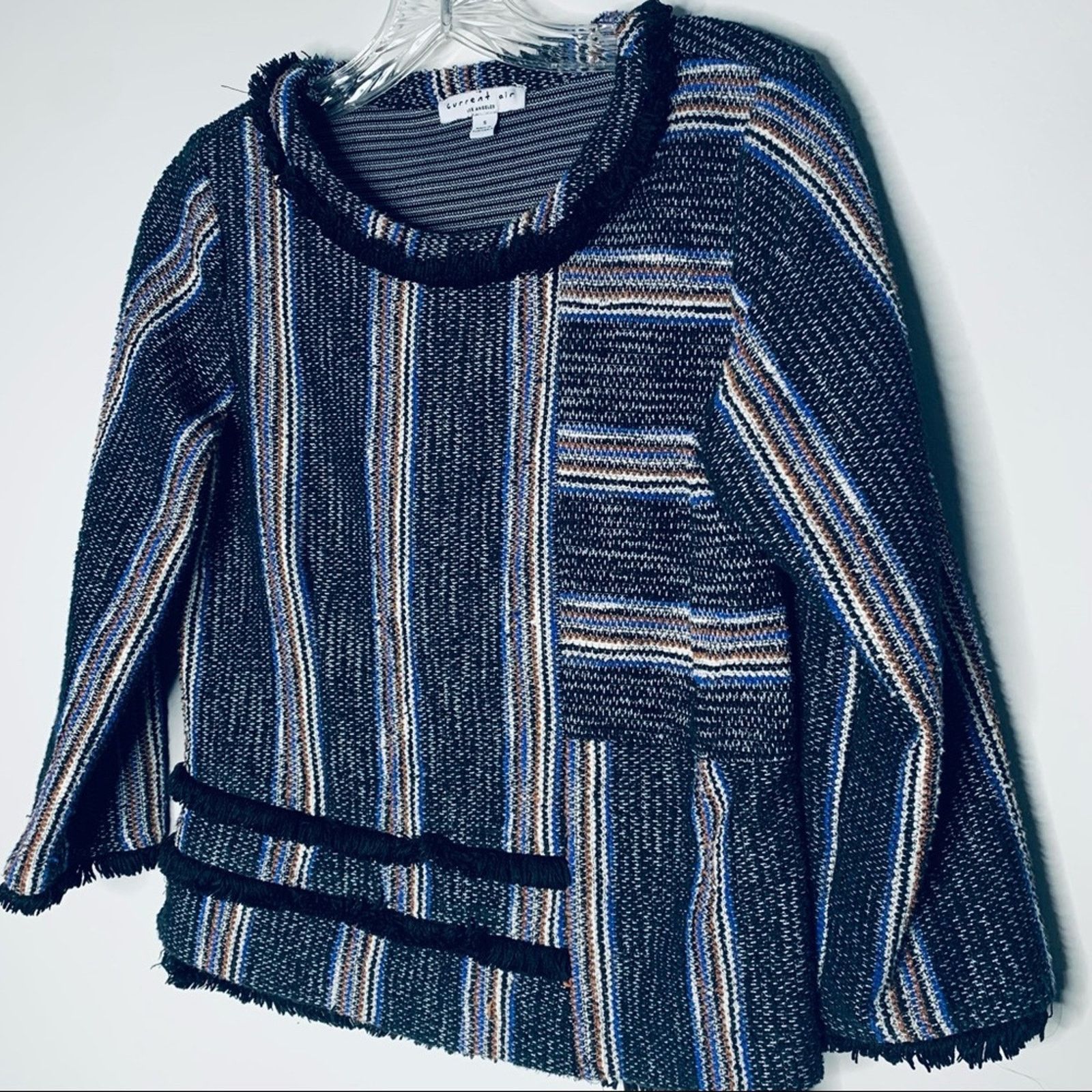 Anthropologie Anthropologie Current Air black striped fringed sweater Size S / US 4 / IT 40 - 2 Thumbnail
