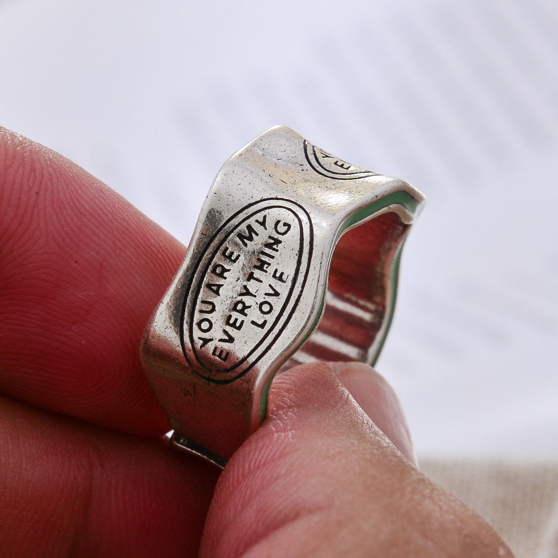 Japanese Brand × Vintage Elegant Letter Carving Green Stripe Design Retro Ring Size ONE SIZE - 1 Thumbnail