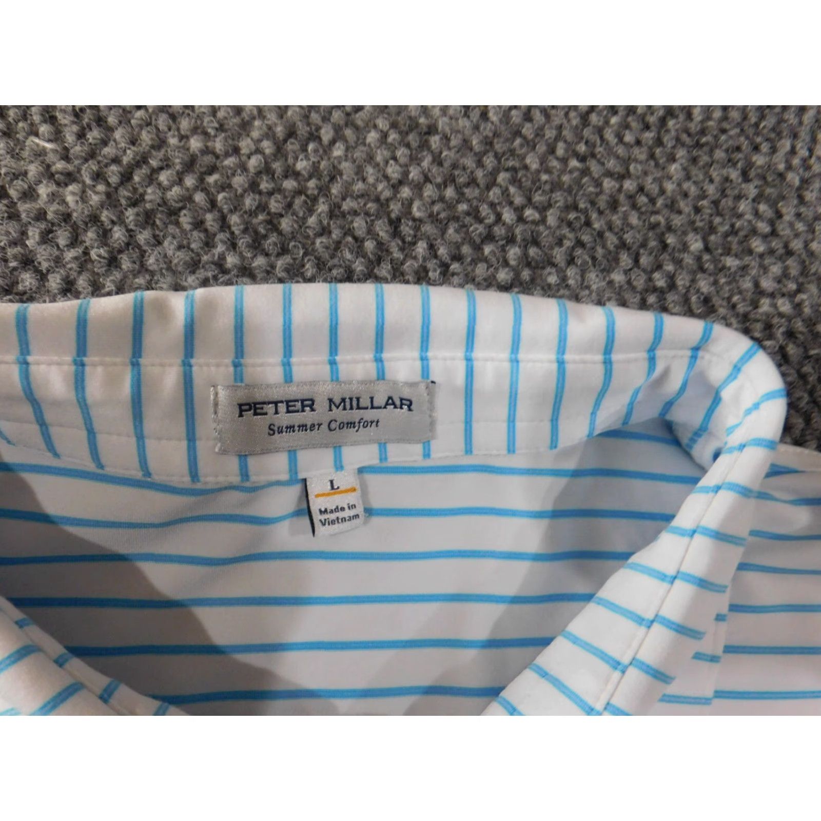 Peter Millar peter millar polo blue striped golf performance stretch short sleeve large summer comfort men Size US L / EU 52-54 / 3 - 6 Thumbnail