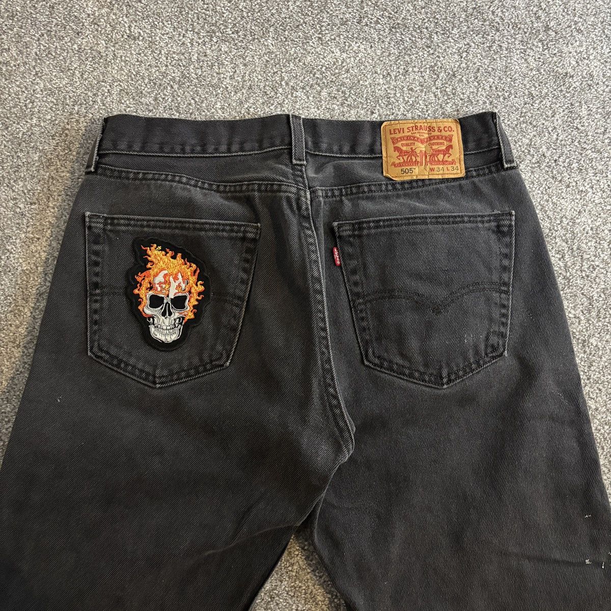 Affliction × Levi's × Vintage Crazy Y2K Levi’s 505 Skull Affliction Style Black Rave Pants Size US 34 / EU 50 - 4 Thumbnail