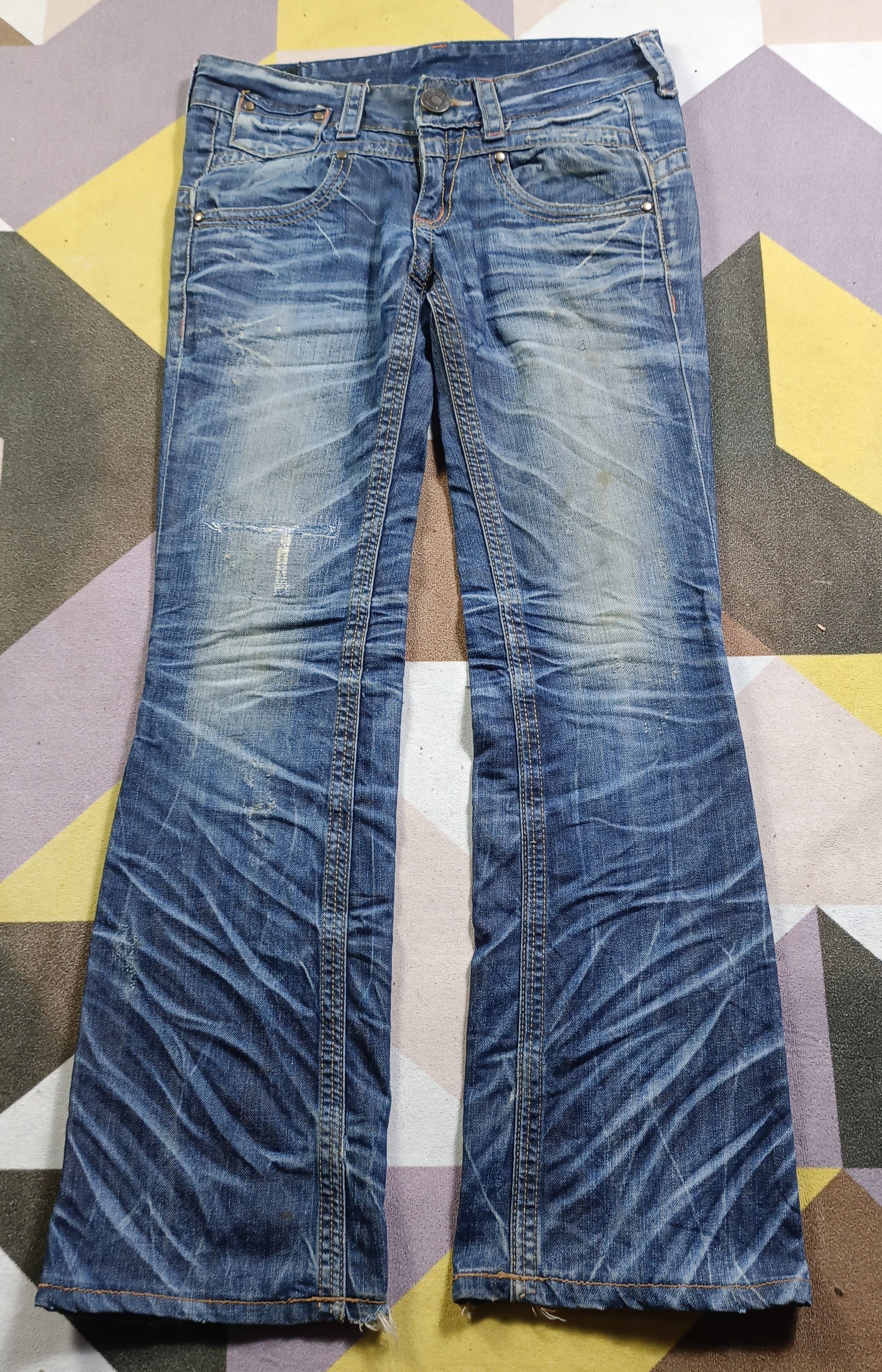 If Six Was Nine 🔥🔥LOLITA Exotic Vtg Denim Super Flare Distressed Jeans Size US 31 - 4 Thumbnail