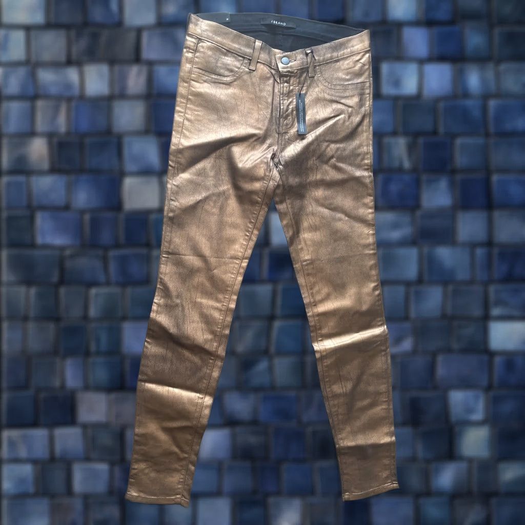 J Brand J Brand Super Skinny Bronze Coated Jeans Women 28 Regular Rise 30x30 Denim Zip Pockets Ankle Rock USA Y2K Breakin’/ Metallic Style Size 28" / US 6 / IT 42 - 1 Thumbnail