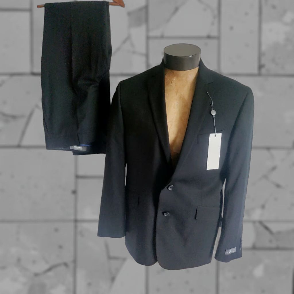 Men's Kenneth Cole Reaction Black Polyester Rayon Two Button Suit 42S 35W New