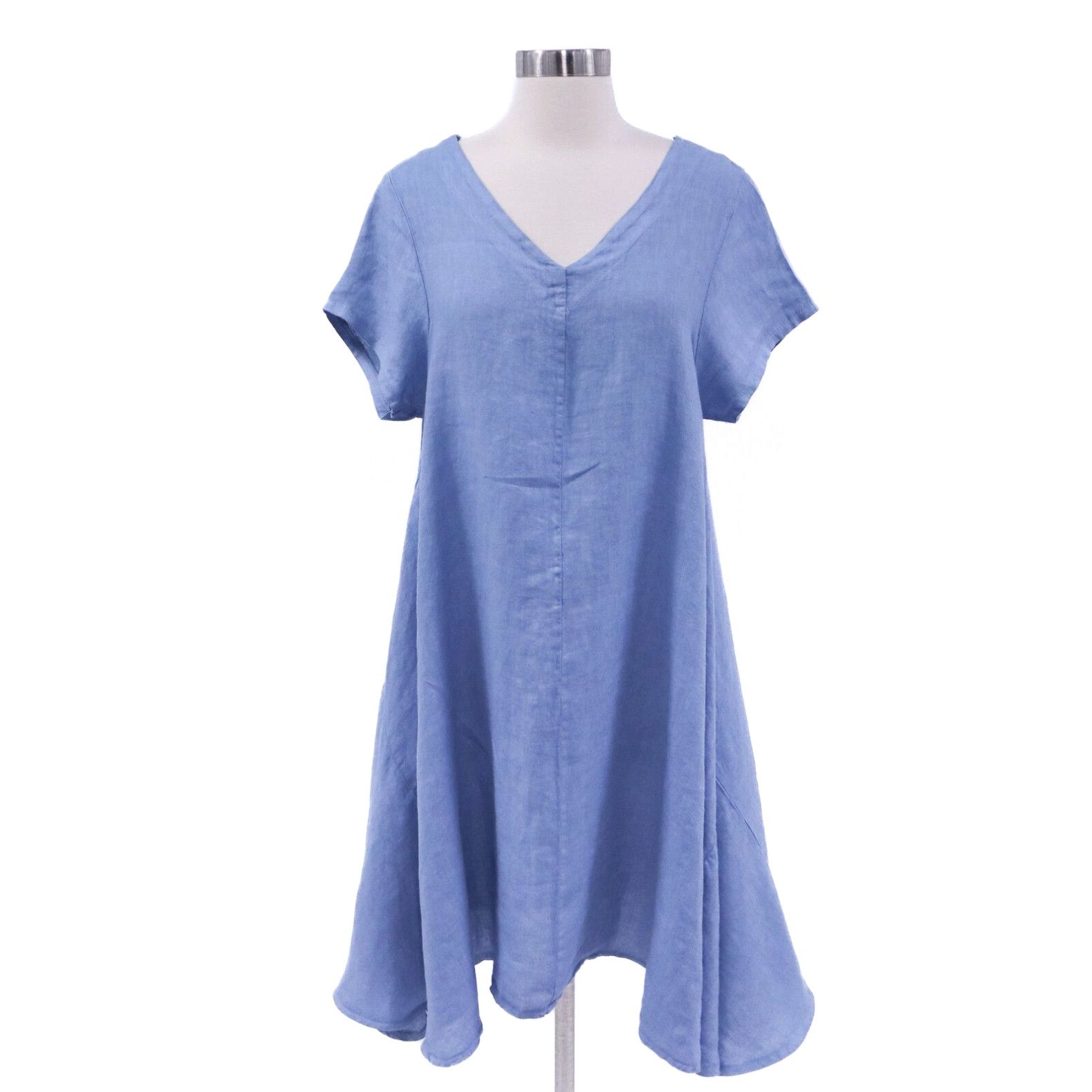 image of Vintage Meo Meli 100% Linen Dress Womens Os Light Blue Oversized V-Neck Lagenlook Summer in White