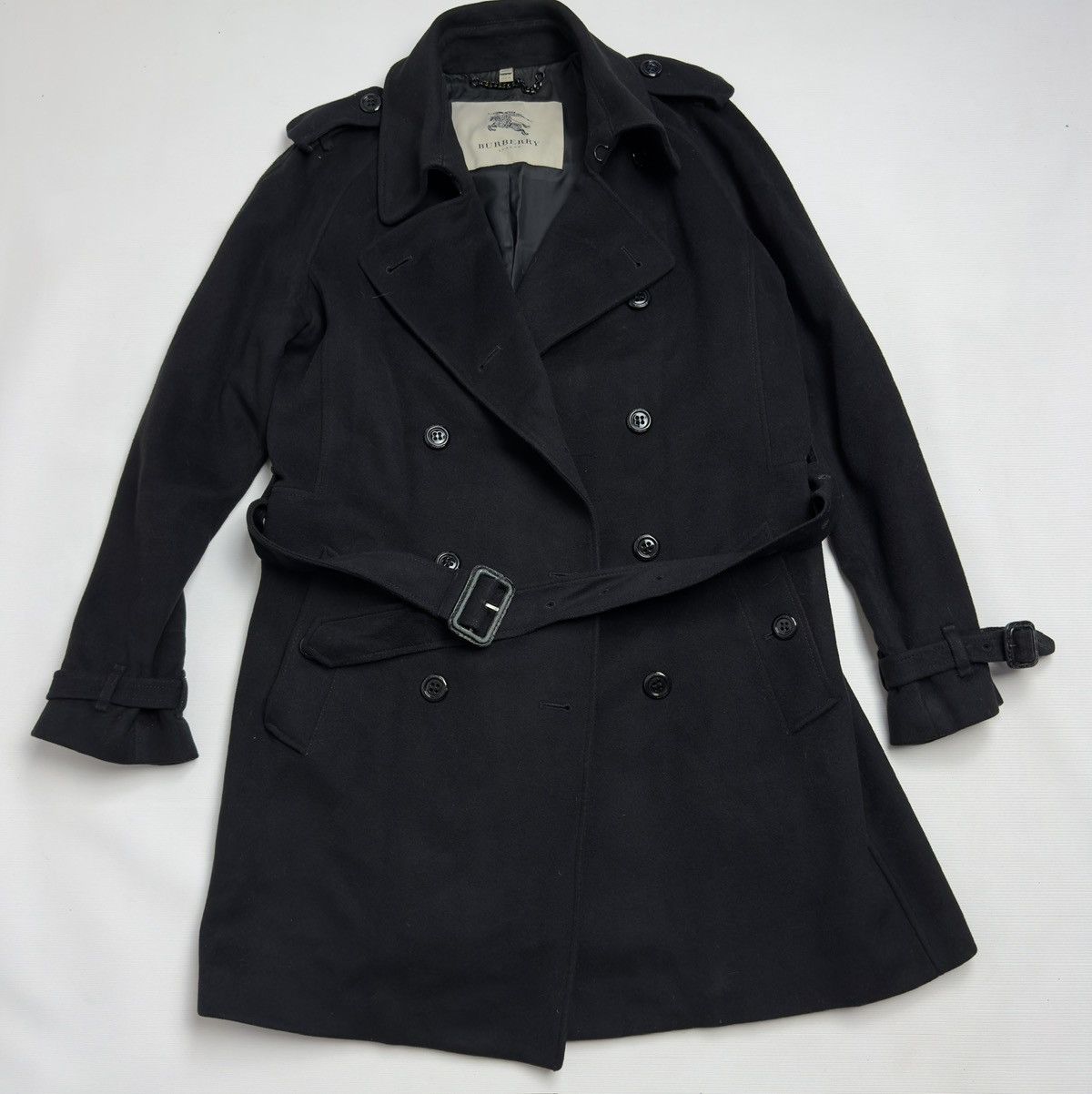 Burberry Burberry double breasted wool cashmere belted coat trench Size L / US 10 / IT 46 - 1 Thumbnail