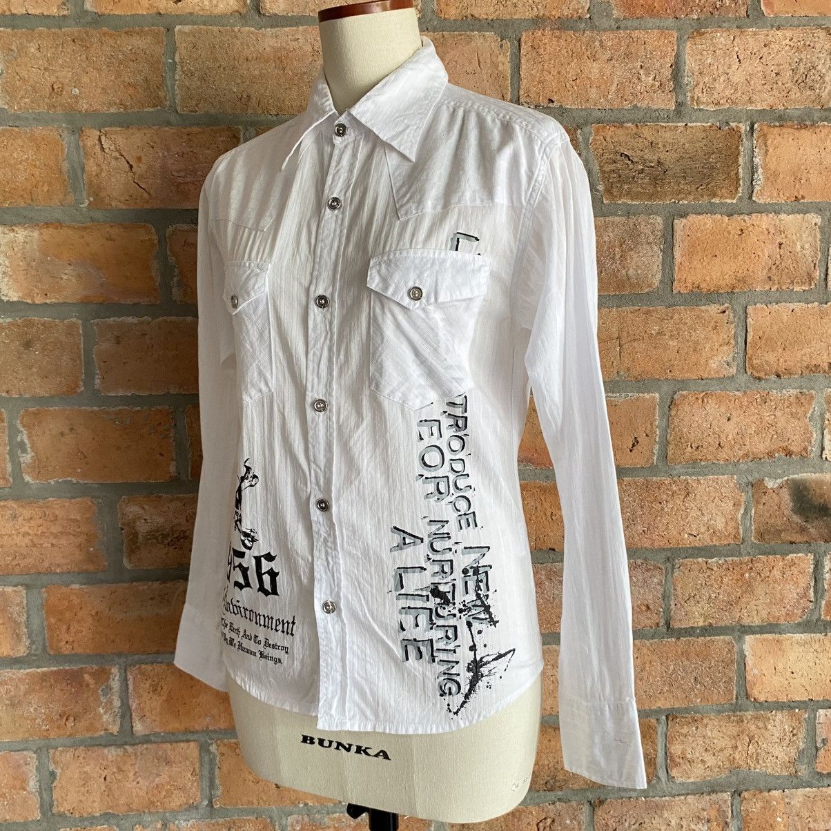 Japanese Brand Wild Life Y2K Punk White Graphic Print Shirt Size M / US 6-8 / IT 42-44 - 16 Thumbnail