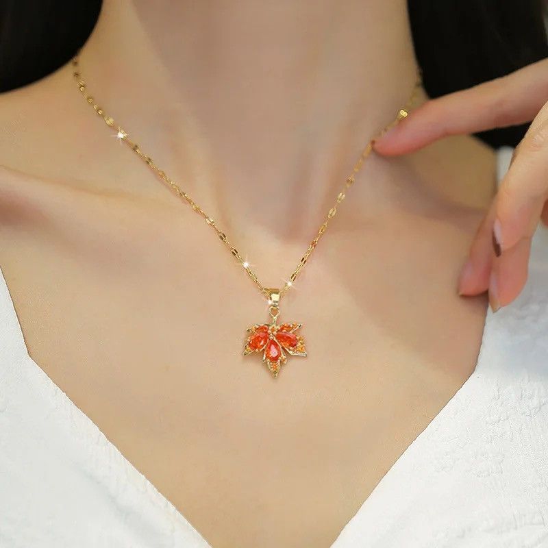 Jewelry Classic Vintage Red Leaf Necklace Size ONE SIZE - 2 Thumbnail