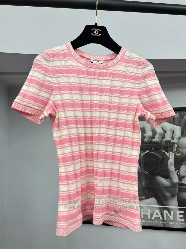 Chanel Pink striped knitted short sleeves
