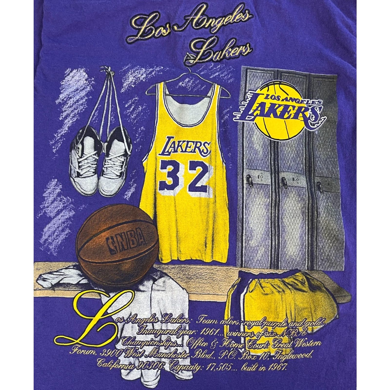 Nutmeg VINTAGE Men's 90s Lakers T-Shirt Nutmeg Made in USA Purple Size M Crew Neck Short Sleeve Cotton Size US M / EU 48-50 / 2 - 3 Thumbnail