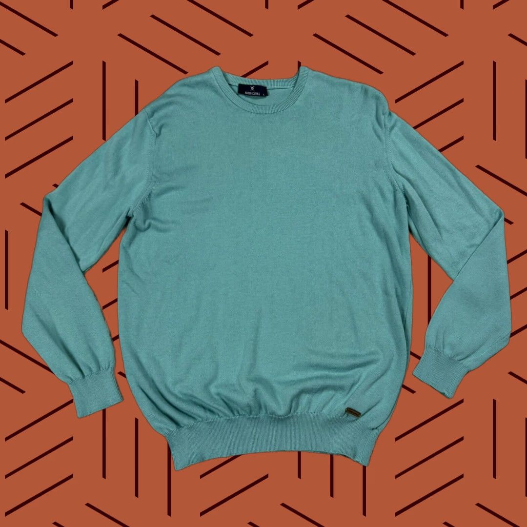 Vintage AUDEN CAVILL Men's Large Seafoam Blue Pullover Crewneck Sweater - 100% Cotton, Dressy, Sailing Size US L / EU 52-54 / 3 - 1 Thumbnail