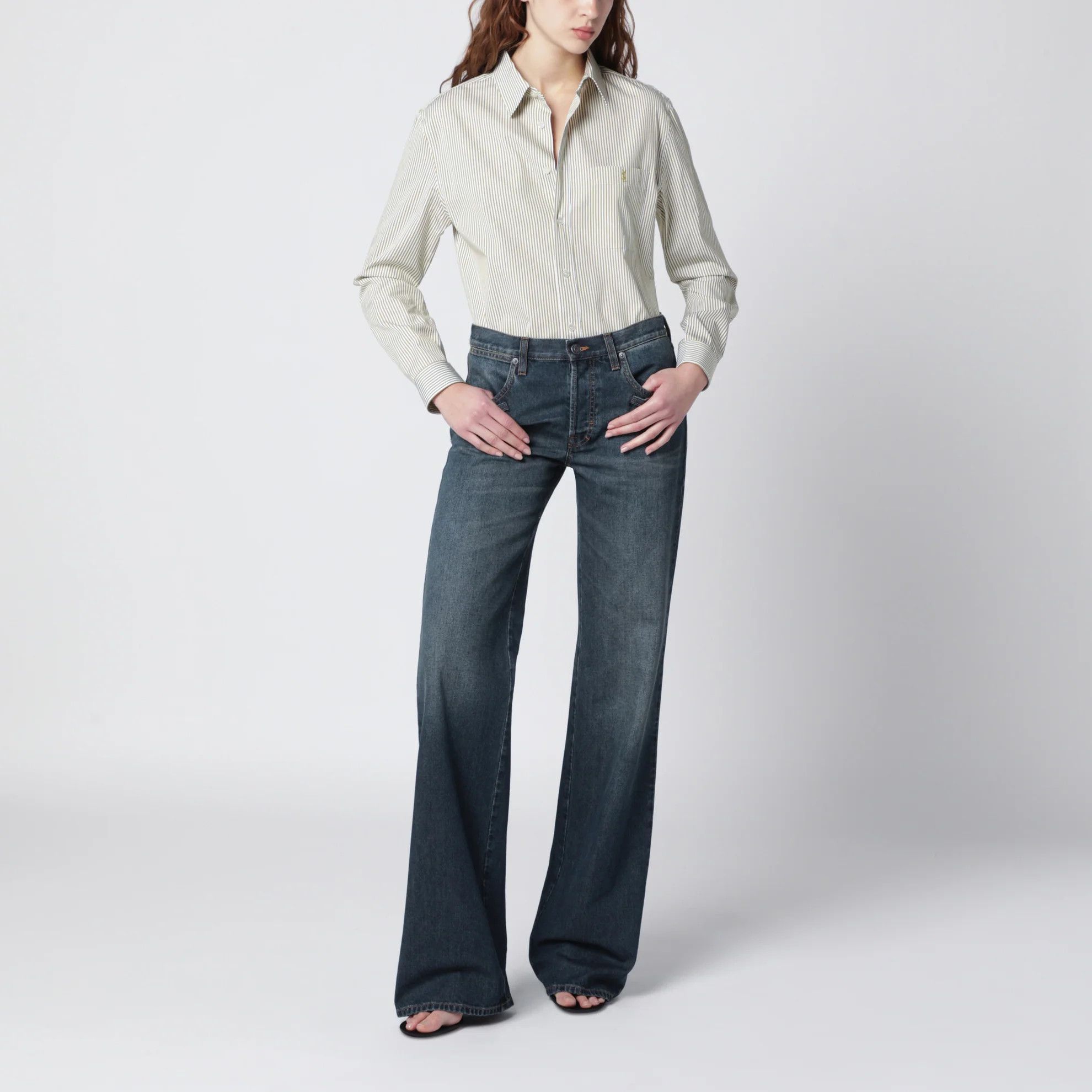 Saint Laurent Paris o1d2blof0526 Cotton Poplin Shirt in Light Green Size XS / US 0-2 / IT 36-38 - 1 Thumbnail