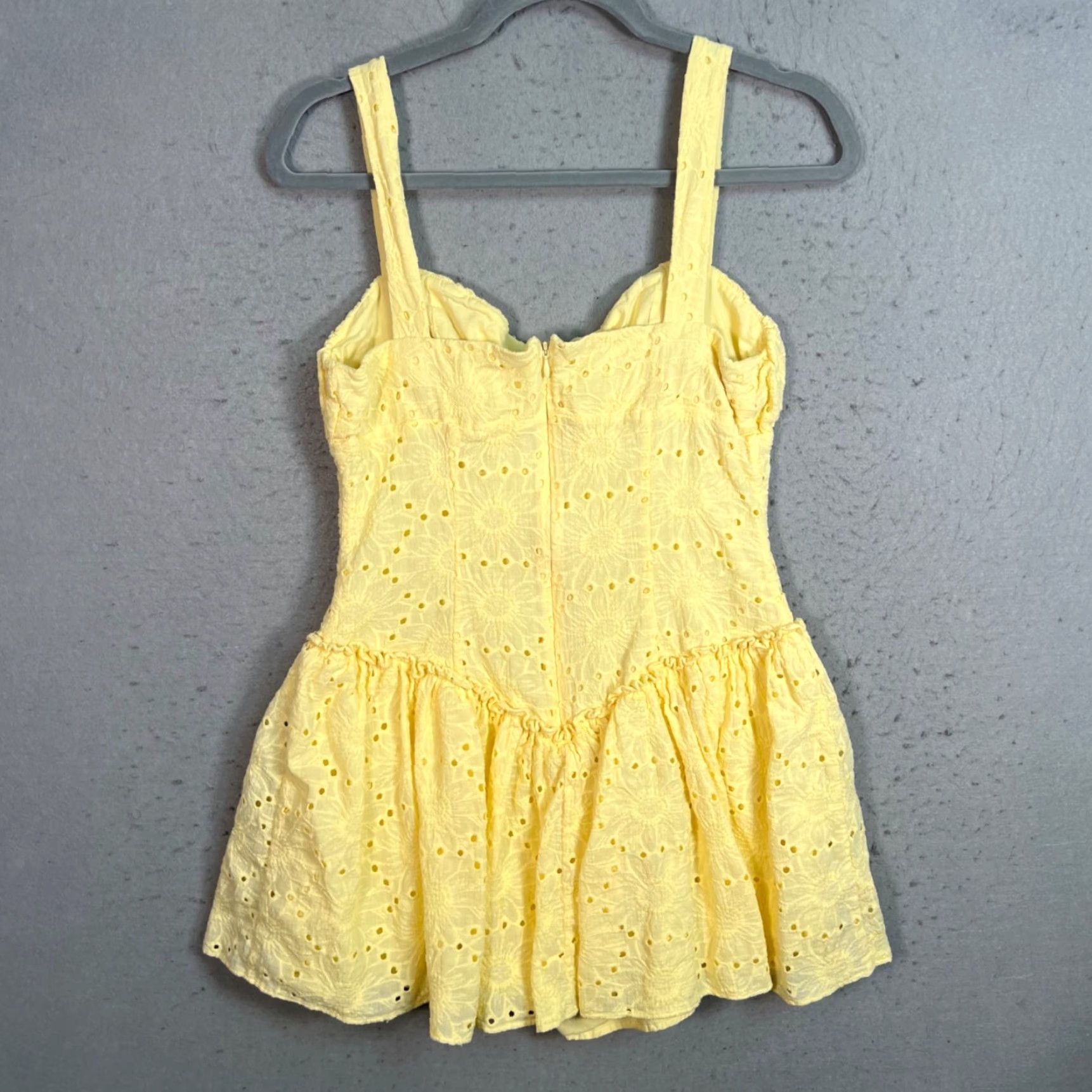 Vintage Lovers And Friends Dress Large Yellow Eyelet Mini Dress Sweetheart Neckline Womens Size L / US 10 / IT 46 - 2 Thumbnail