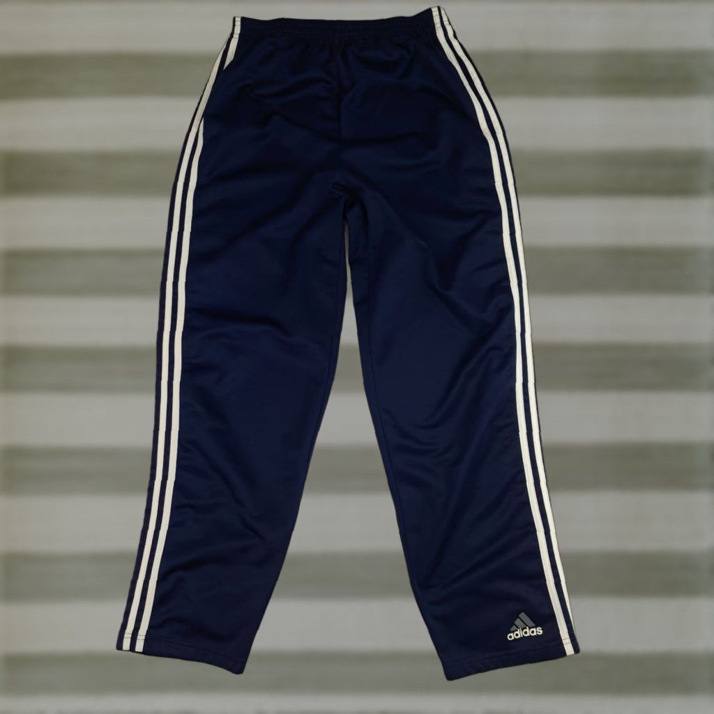 Adidas VINTAGE adidas Full Button Side Fleece 3 Stripe Track Pants USA Made Medium 30 in Blue Unisex Adults Pants 80s Size US 31 - 1 Thumbnail