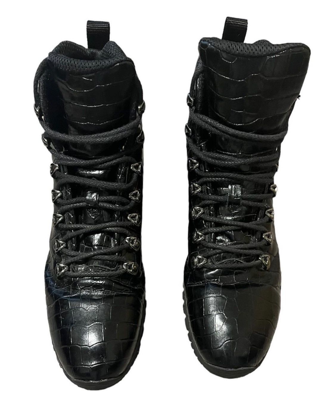 image of 1017 Alyx 9Sm & Roa Croc Embossed Hiking Boots in Black, Men's