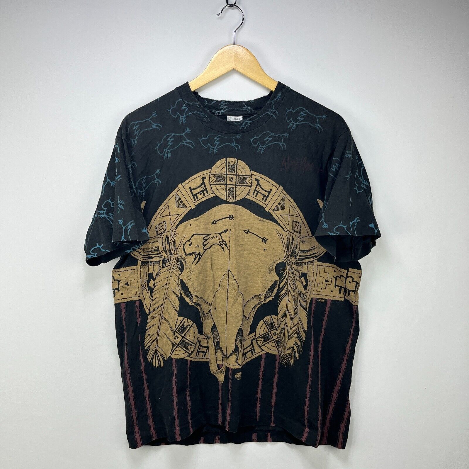 Vintage Vintage 90s Arizona Skull Native American AOP Large Faded Size US L / EU 52-54 / 3 - 1 Thumbnail