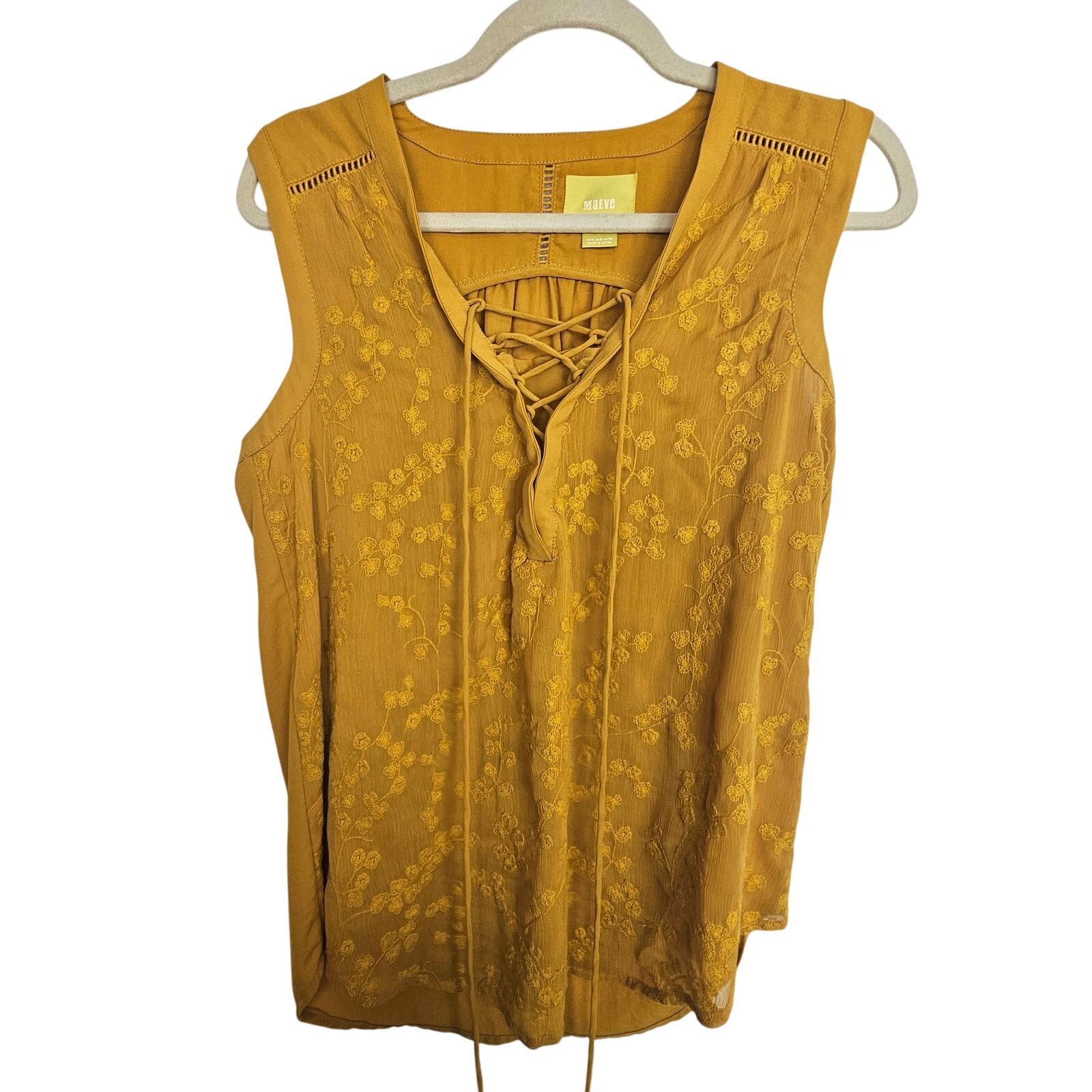 Anthropologie Maeve Anthropologie Womens Floral Tank Sz 4 Mustard Lace Up Size M / US 6-8 / IT 42-44 - 1 Thumbnail