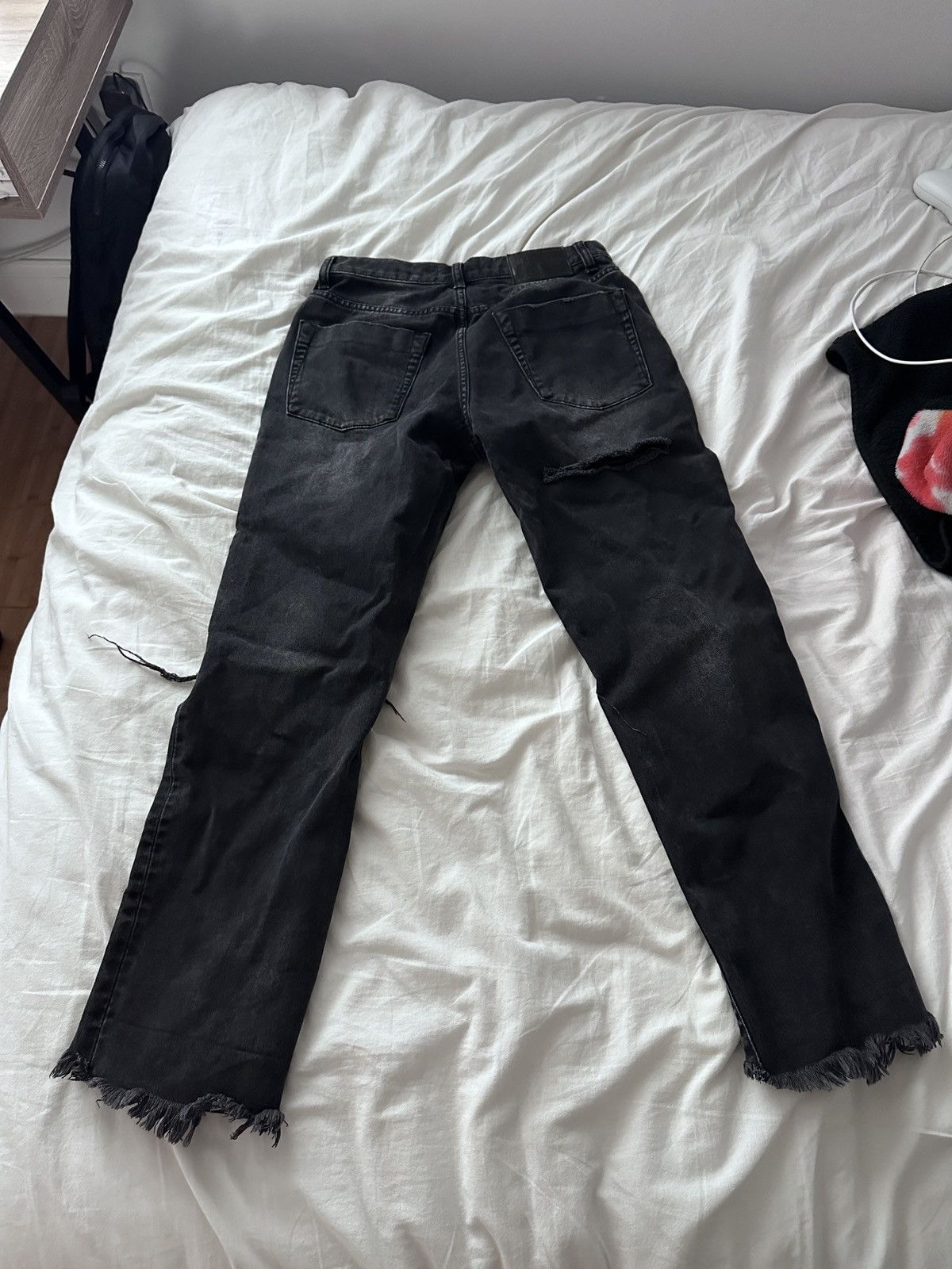 One Teaspoon One x Teaspoon Faded Black Ripped straight Trucker jeans Size 22" - 6 Thumbnail