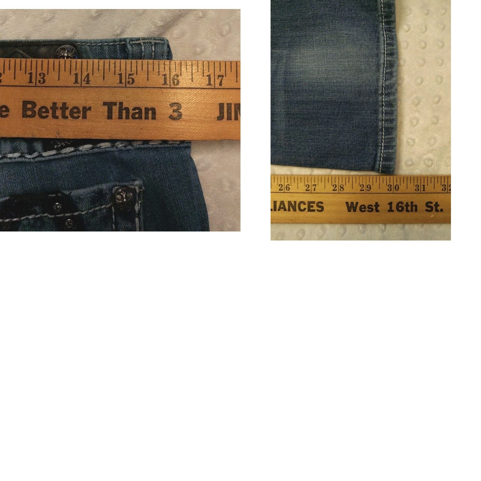 Miss Me Miss Me Jeans Women's Blue Bootcut 32x30 Denim Embroidered Rhinestone Studded Fleur-de-lis 5-Pocket Modern Regular Mens Womens Girls Size 24" / US 00 / IT 34 - 8 Thumbnail