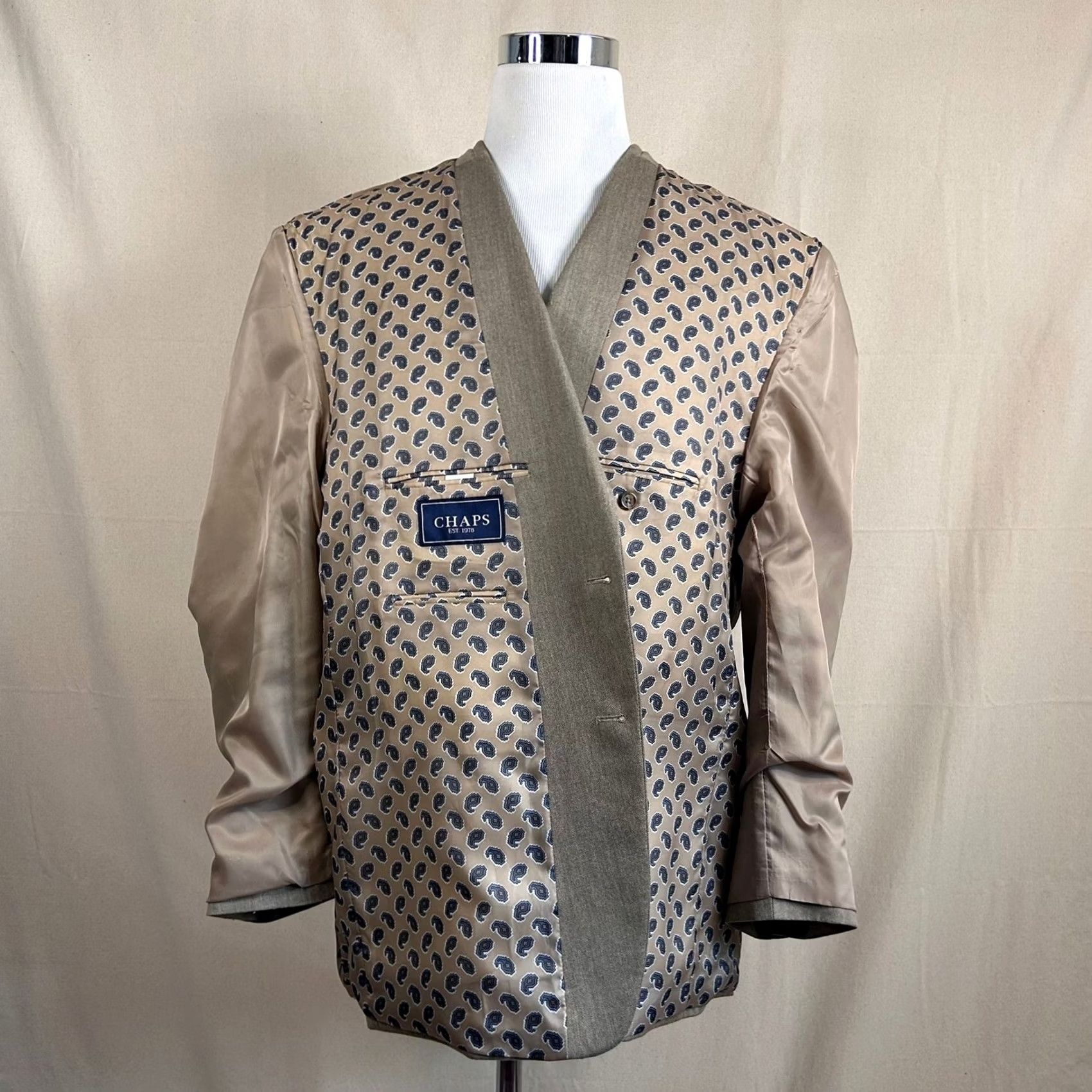 Chaps Chaps Sport Coat Beige Two Button Vented Polyester Rayon Paisley Lined 50R Size US M / EU 48-50 / 2 - 7 Thumbnail