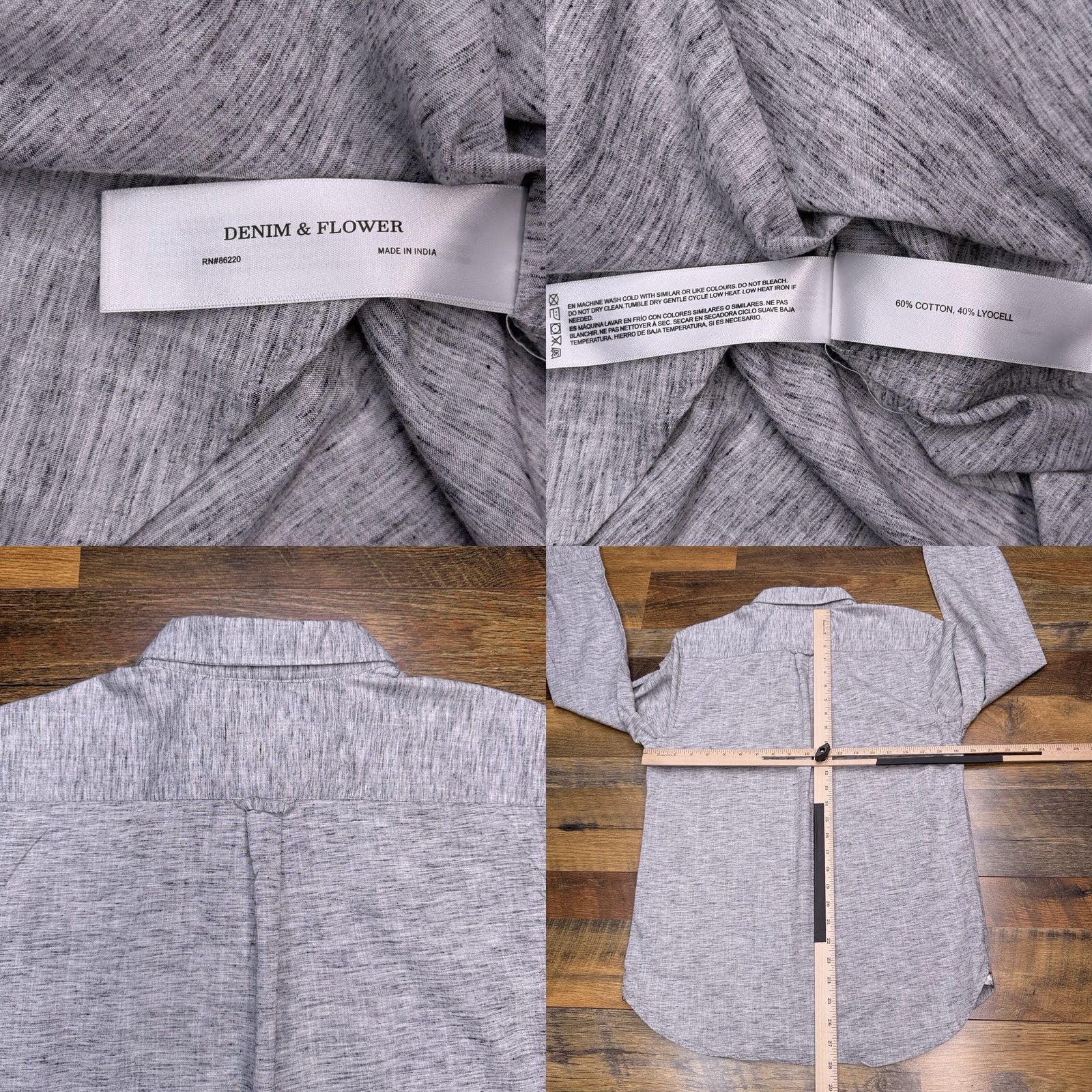 Denime Denim & Flower Shirt Mens S Gray Chambray Button Up Collared Long Sleeve Slim Casual Workwear Button-Up Flower Theme Modern All Seasons Size US S / EU 44-46 / 1 - 8 Thumbnail