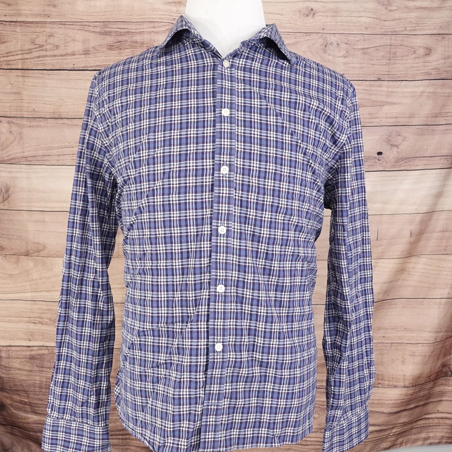 Jos. A. Bank JOS. A. BANK Slim Fit Blue Plaid Button-Up Shirt Adult XL Size US XL / EU 56 / 4 - 3 Thumbnail