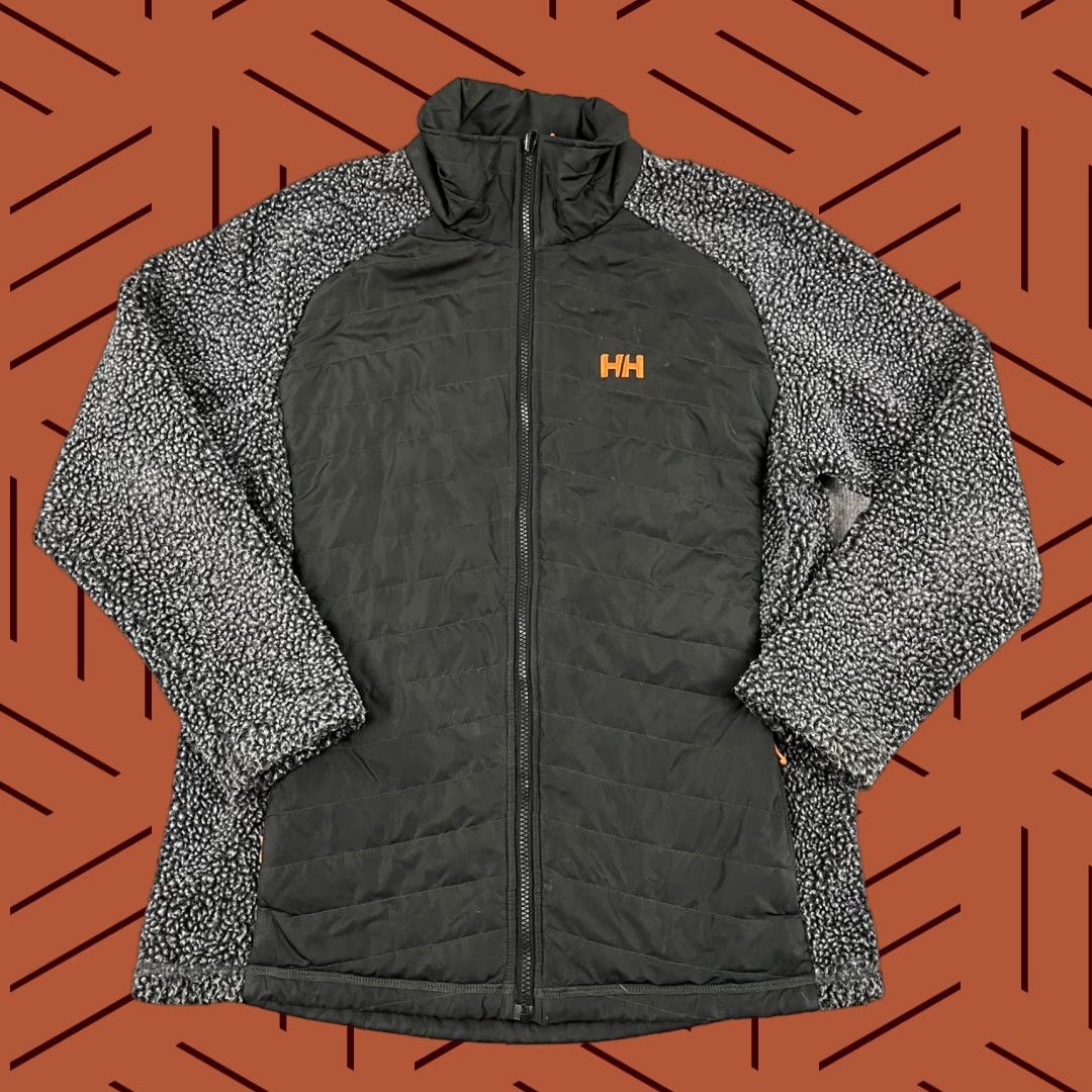 Helly Hansen Jacket Womens L Black Gray Quilted Puffer Sherpa Hiking