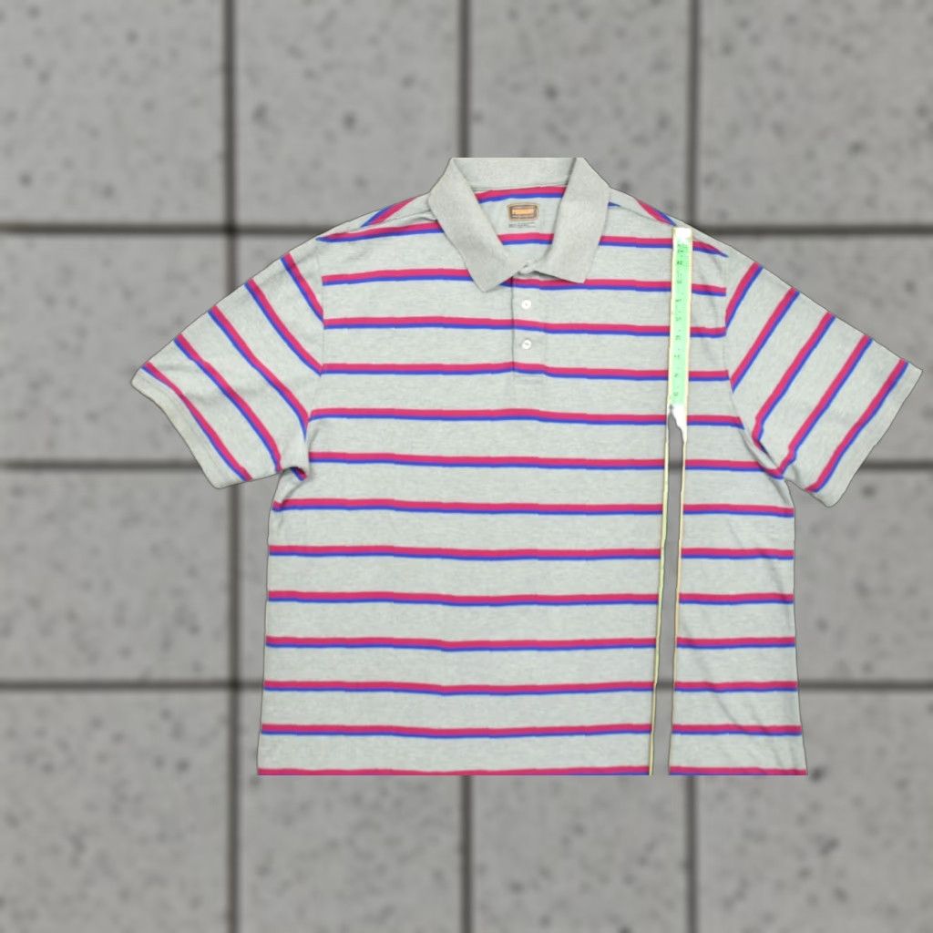 Vintage VINTAGE The Foundry Supply Co Men's 3XLT Grey Pink Blue Striped Short Sleeve Polo Shirt Size US XXL / EU 58 / 5 - 1 Thumbnail