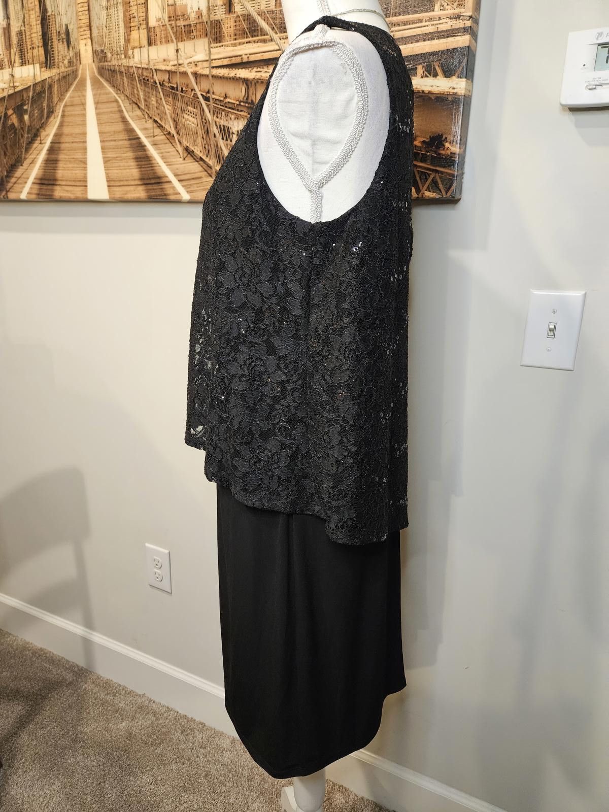 Designer Jessica Howard Elegant Black Lace Dress Size L / US 10 / IT 46 - 2 Thumbnail