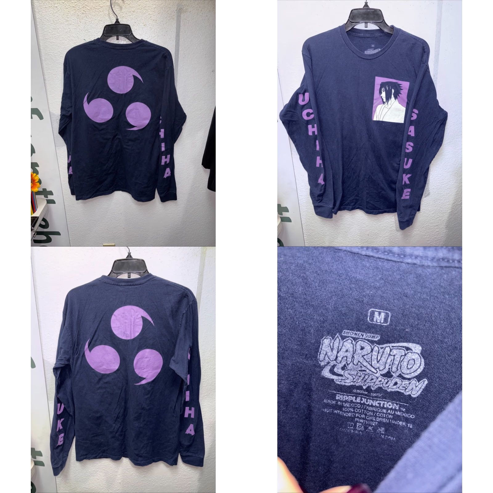 Vintage Naruto Shippuden Uchiha Sasuke Long Sleeve T Shirt Blue M Mens Cotton Shirt Graphic Print 90s Anime Retro Ripple Junction Size US M / EU 48-50 / 2 - 8 Thumbnail