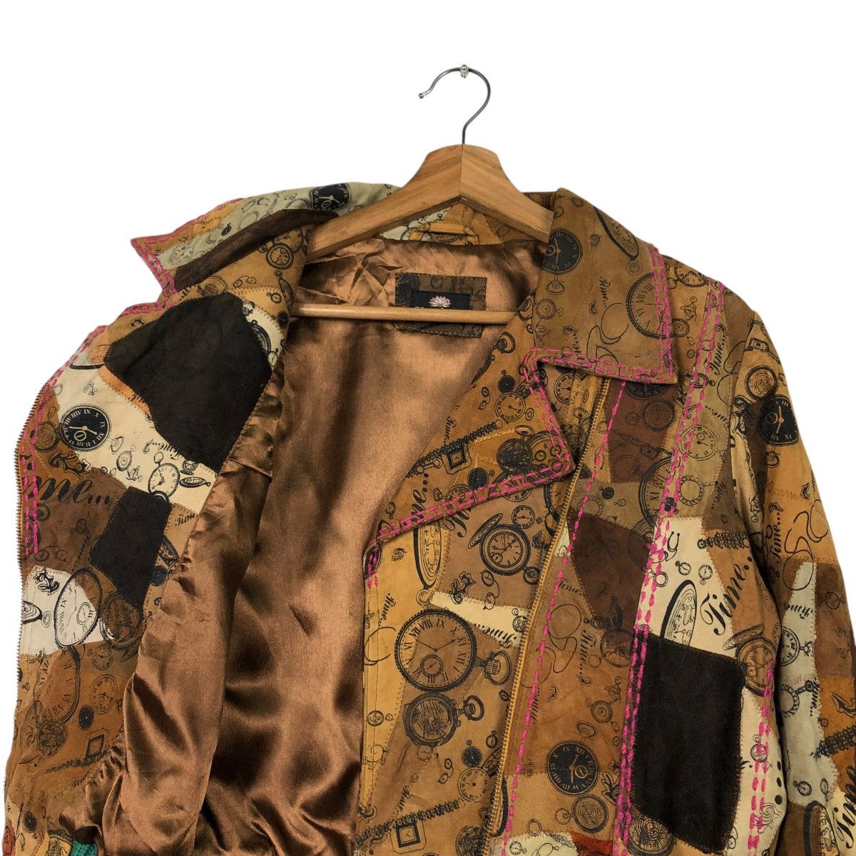 Japanese Brand 🔥VINTAGE LEATHER JACKET DOUBLE COLLAR FULL PRINT FLOWER Size S / US 4 / IT 40 - 12 Thumbnail