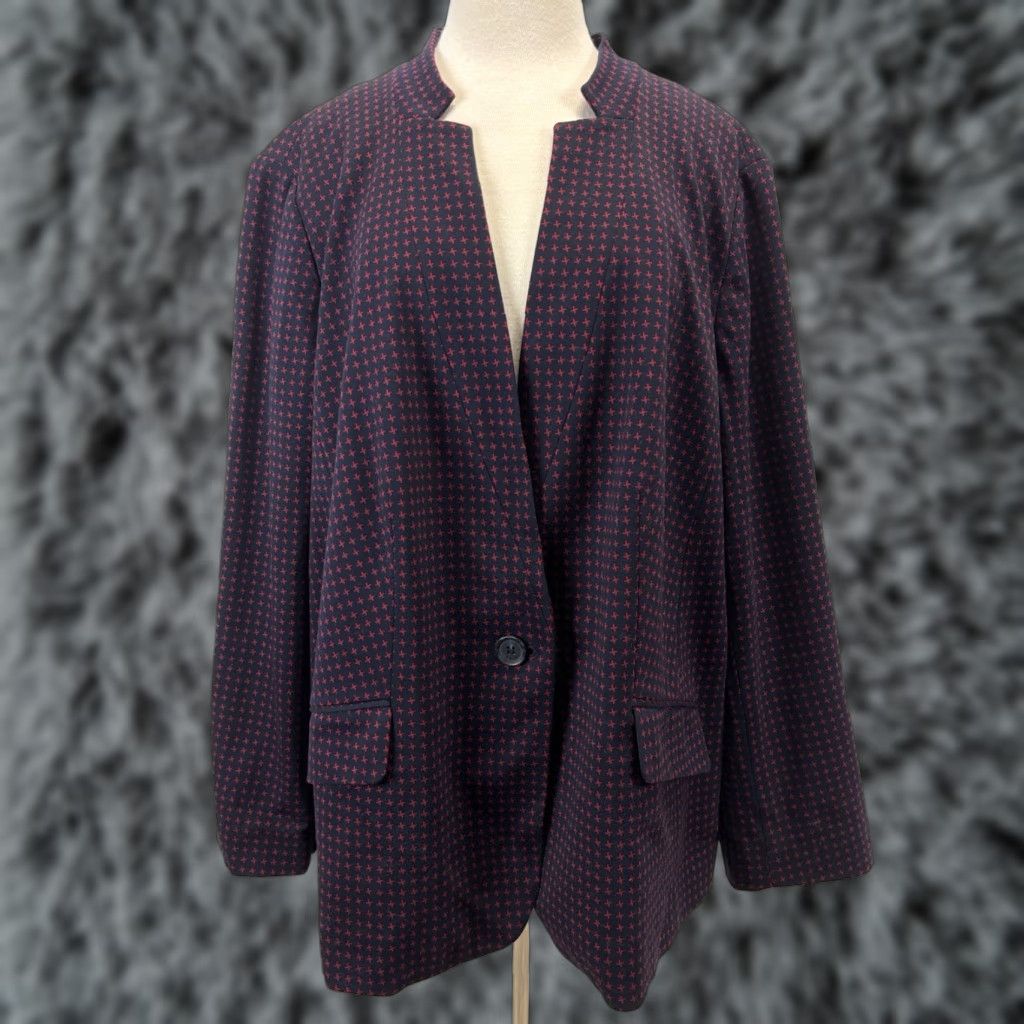Talbots NEW Talbots Aberdeen Blazer Jacket 24W Plus Navy Red Print Cotton Career Womens Size 4XL / US 24-26 - 1 Thumbnail