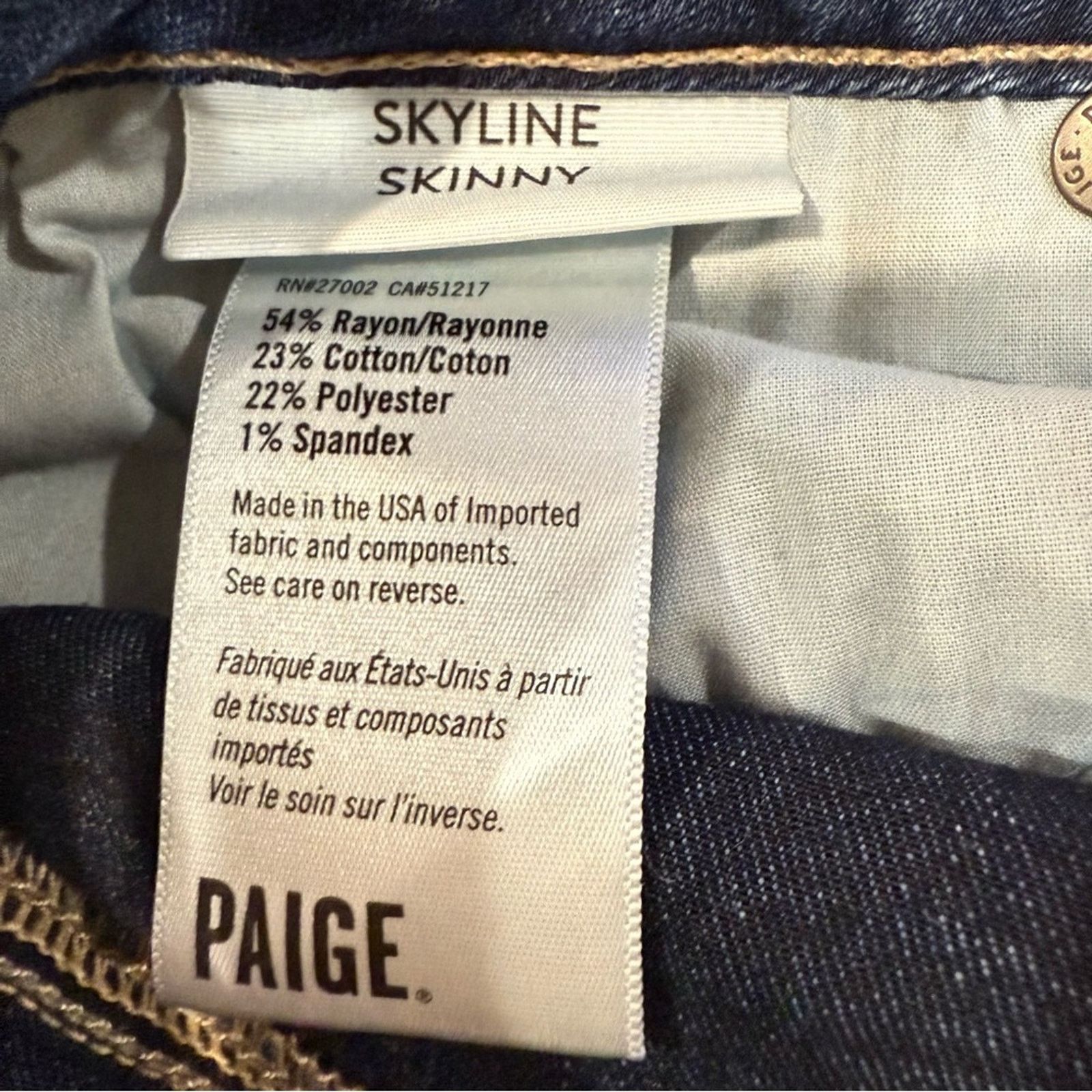 Paige PAIGE Skyline Skinny Denim Jeans Women's 31 Dark Blue Wash Size 31" - 8 Thumbnail