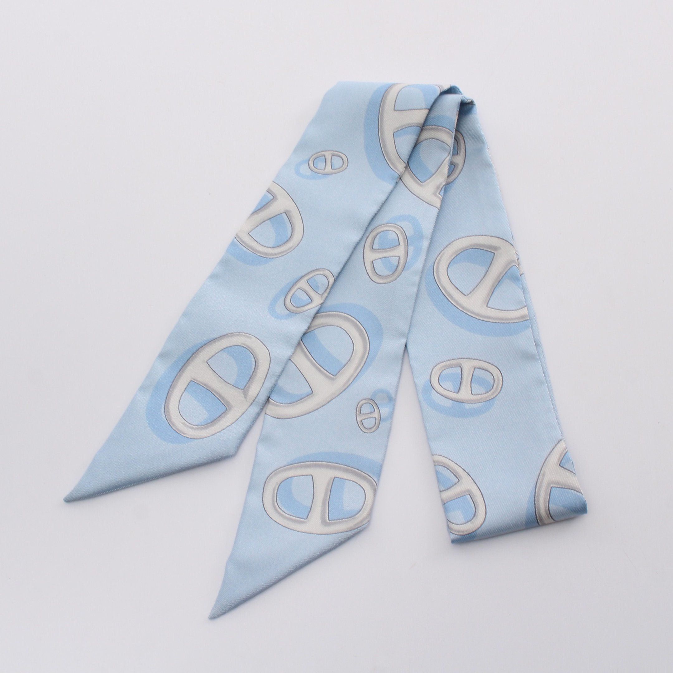image of Hermes Twilly Chaîne D'ancre Ribbon Scarf Silk Light Blue, Women's