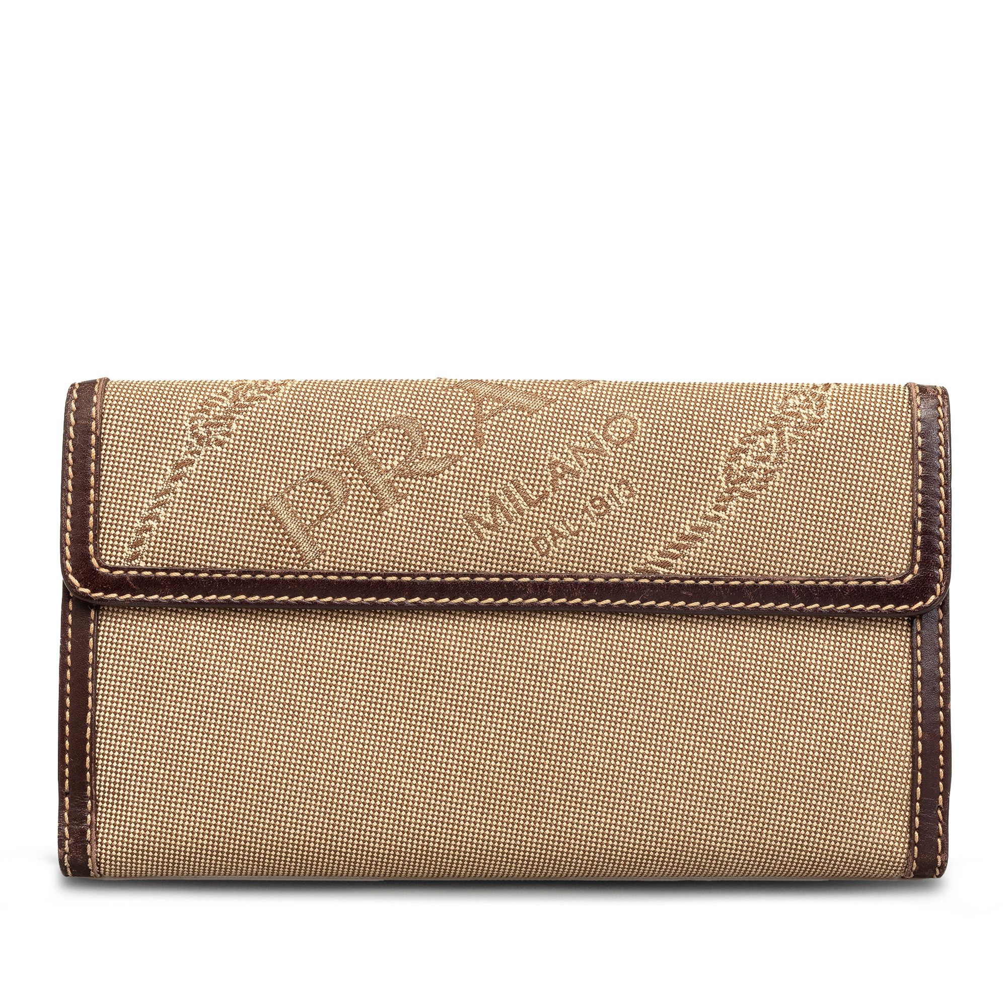 image of Prada Canapa Logo Bifold Long Wallet in Brown, Women's