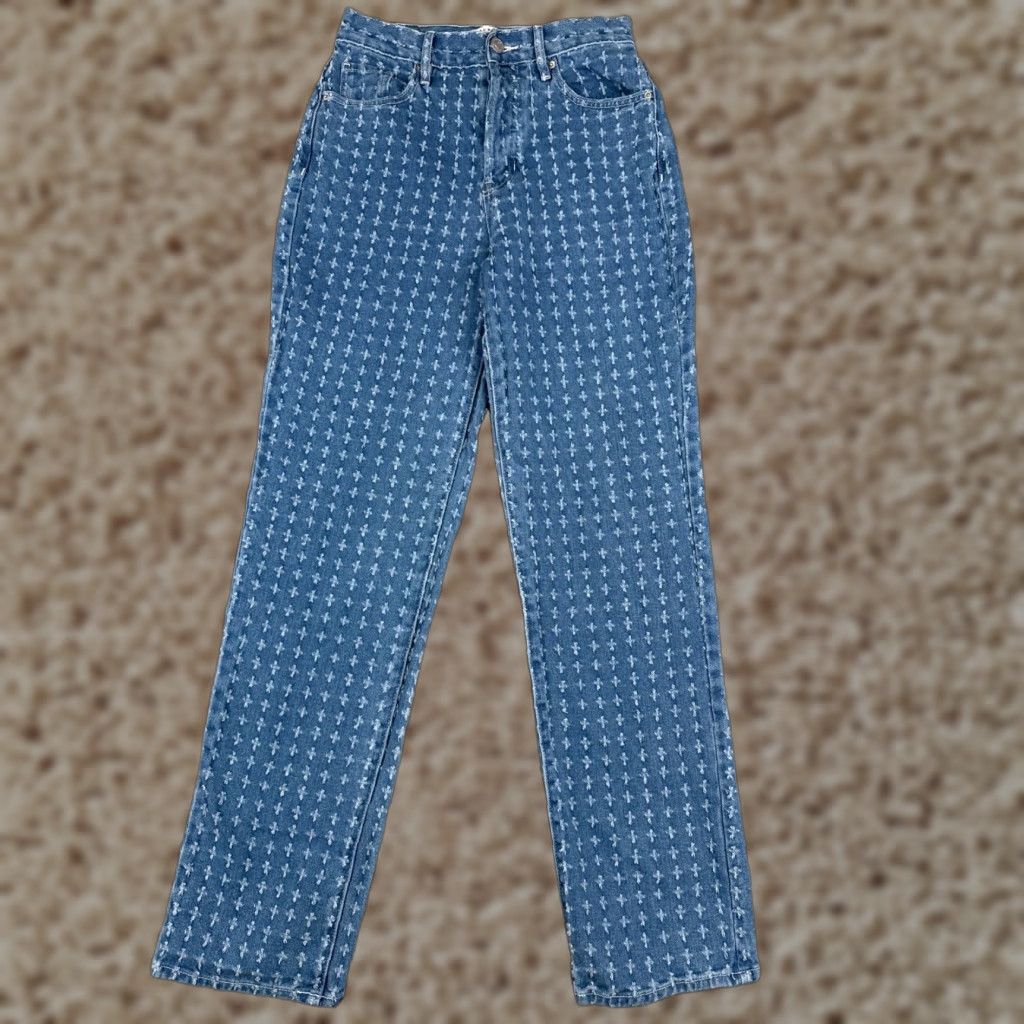 Pacsun VINTAGE Pacsun Jeans Womens 25 Blue Denim Polka Dot High Rise 25x30 Regular Straight 5-Pocket Cotton Blend Distressed, Machine Washable Womens Jeans Size 42" / US 20 - 1 Thumbnail