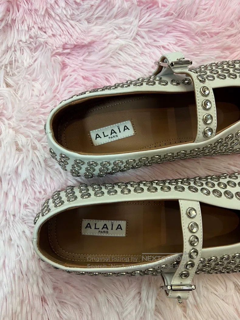 Alaia Alaia White Crystal Accented Women's Ballet Flat Shoes Size US 6.5 / IT 36.5 - 4 Thumbnail