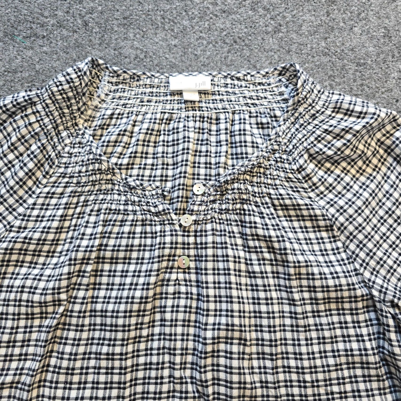 J. Jill J Jill Top Women Large White Black Plaid Henley Long Sleeve Shirt Casual Career Size L / US 10 / IT 46 - 2 Thumbnail