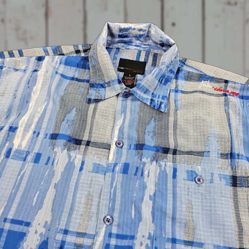 Fubu Fubu Shirt Mens Large L Blue Plaid Abstract Short Sleeve Breathable Casual Size US L / EU 52-54 / 3 - 1 Thumbnail