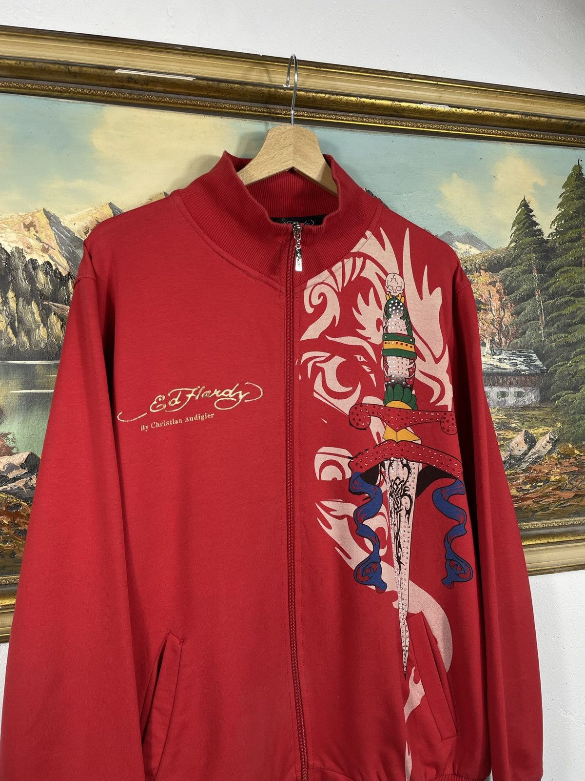 Christian Audigier × Ed Hardy × Vintage Ed Hardy Retro 00s Hoodie With Crystals Affliction Grunge Size XL / US 12-14 / IT 48-50 - 6 Thumbnail