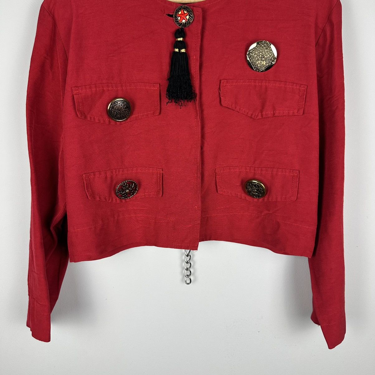 Sandro Vintage Rare Sandro 80’s Red Napaleon Cropped Blazer Size M / US 6-8 / IT 42-44 - 4 Thumbnail