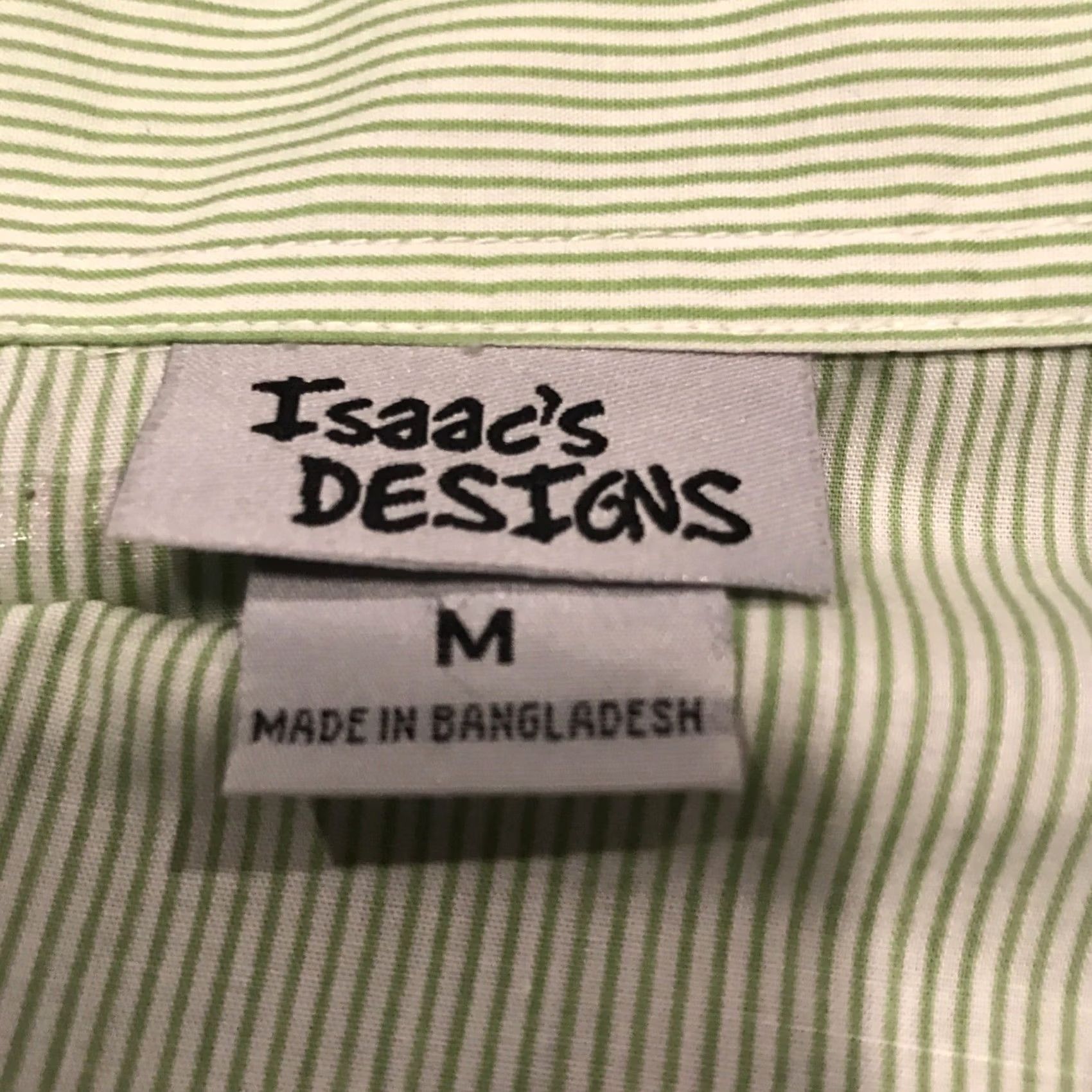Vintage isaac's designs Womens Button-Up Shirt M Polyester Blend Green Striped 3/4 Sleeve Collared Butterfly Pattern Lightweight Vintage: No Size M / US 6-8 / IT 42-44 - 2 Thumbnail
