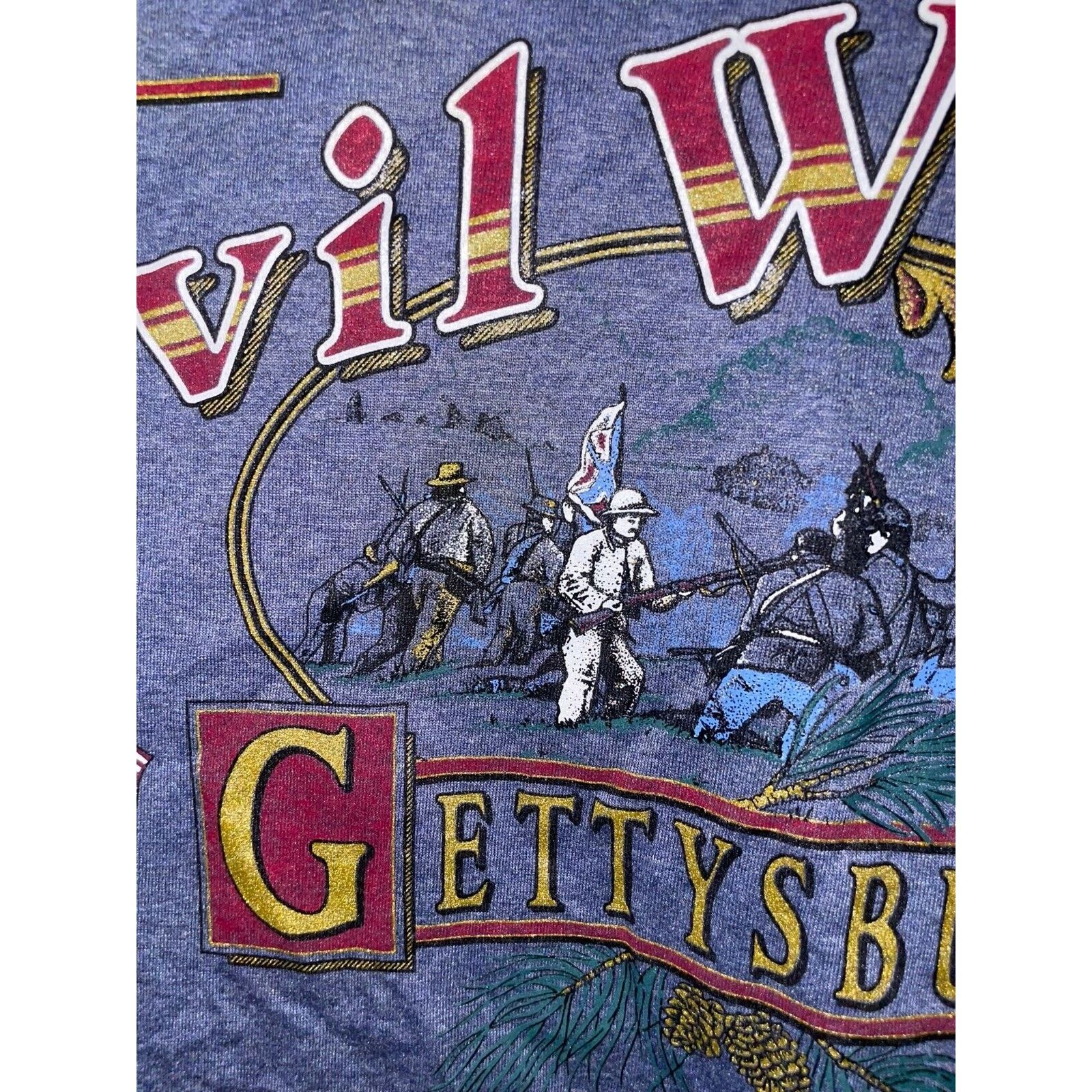 Jerzees Vintage The Civil War Shirt Gettysburg Blue Tee 90s VTG L Size US L / EU 52-54 / 3 - 2 Thumbnail