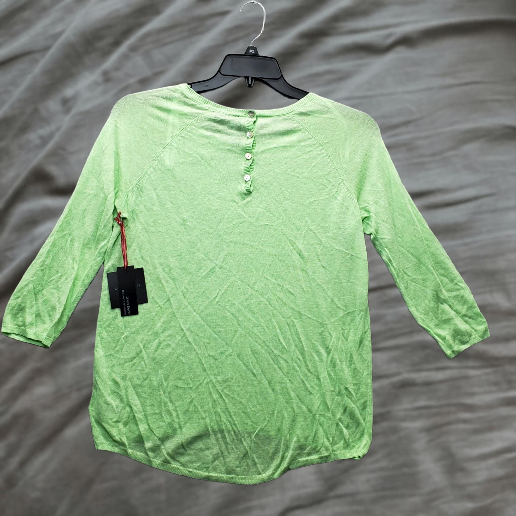 Cynthia Rowley Cynthia Rowley Blouse Womens M Green Linen 3/4 Sleeve Round Neck Back Button Shirt Womens M Green Linen Blouse Size M / US 6-8 / IT 42-44 - 1 Thumbnail