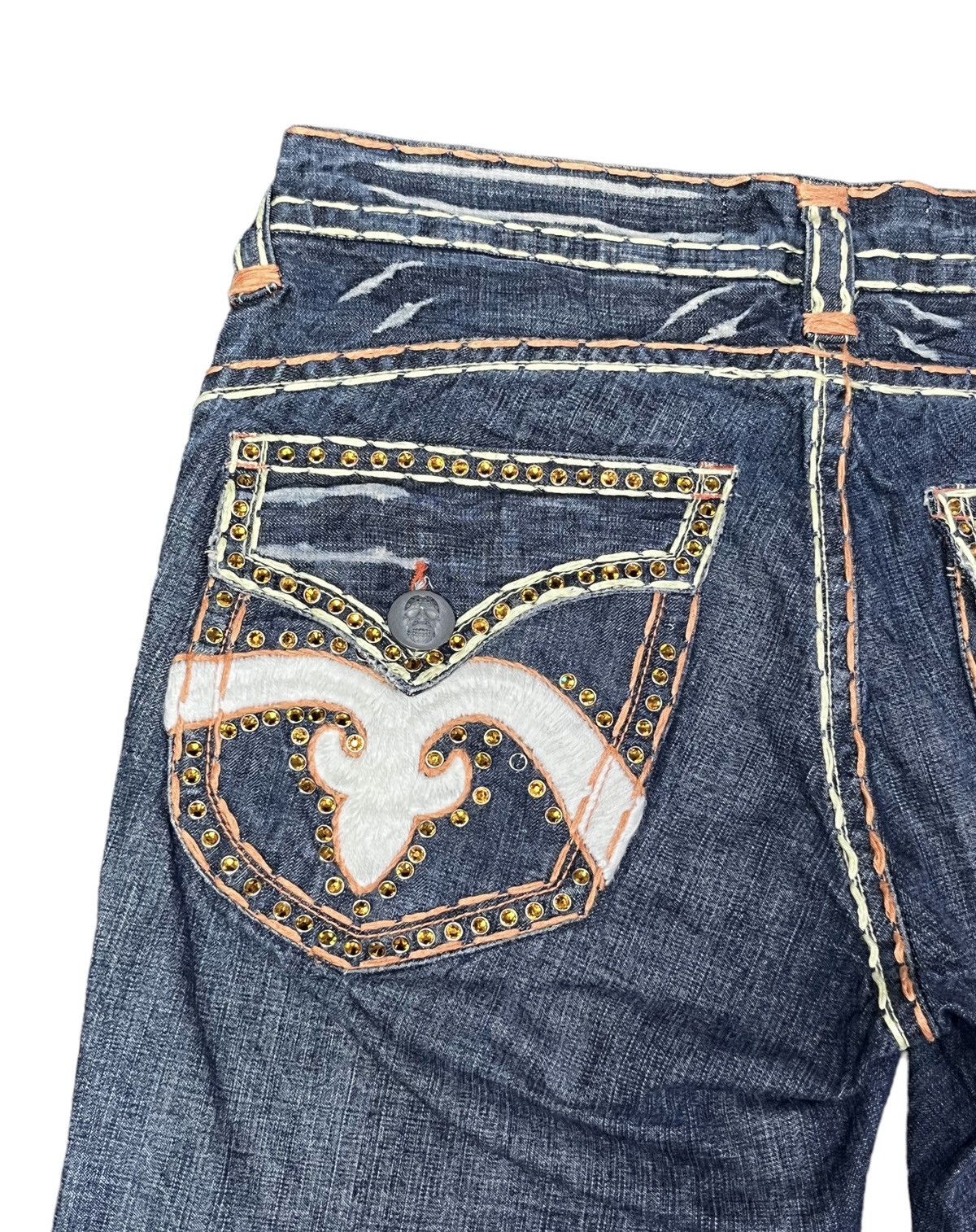 Vintage LAGUNA BEACH Big Stitch Gemstone Studded Skull Button Denim Size US 35 - 15 Thumbnail