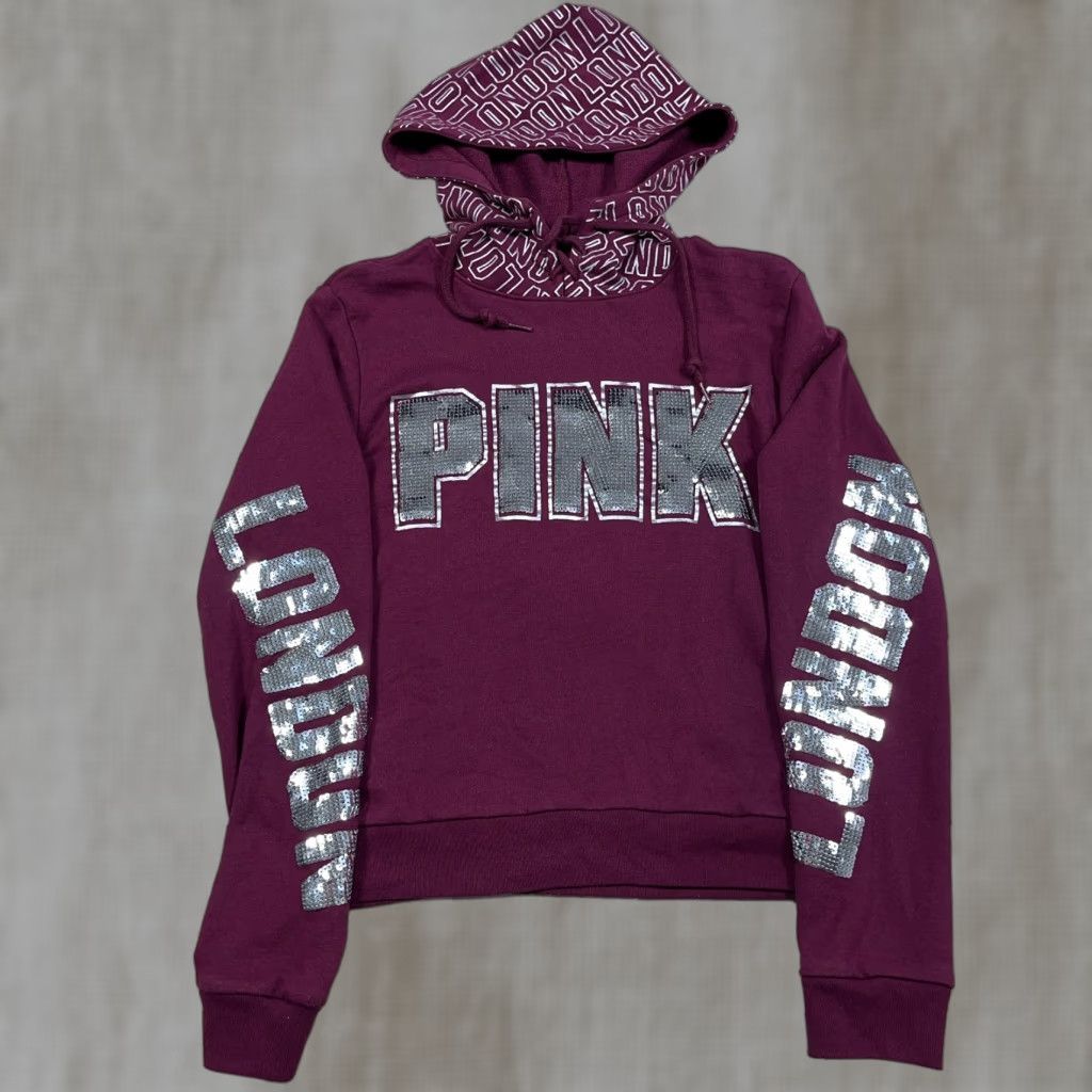 Victoria's Secret VINTAGE Victoria's Secret PINK Hoodie Women S Maroon London Sequin VTG Y2K Size S / US 4 / IT 40 - 1 Thumbnail