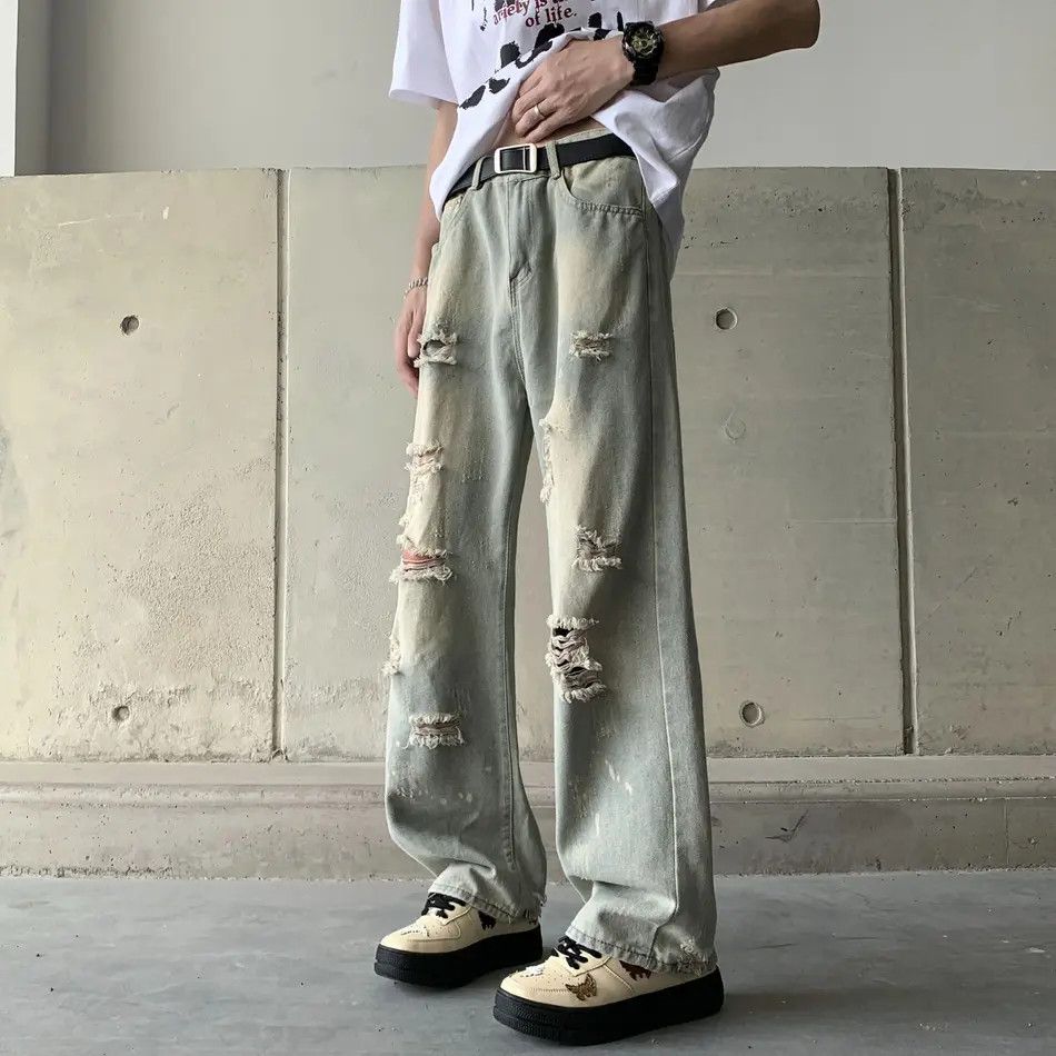 Japanese Brand Retro hip-hop straight leg fringed ripped jeans Size US 32 / EU 48 - 1 Thumbnail