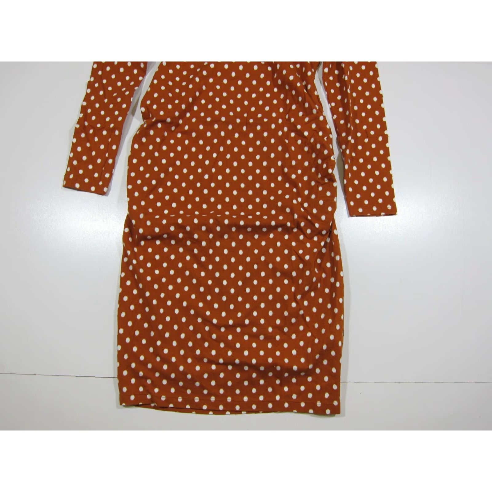 Old Navy Old Navy Maternity Brown White Polka Dot Long Sleeve Ruched Dress Women Size S Size S / US 4 / IT 40 - 6 Thumbnail