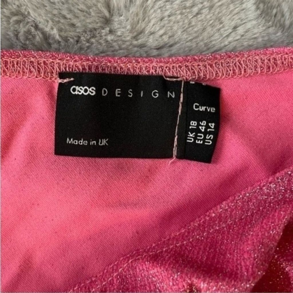 Asos ASOS Curve Metallic One-Shoulder Dress Pink Shimmer Sz 14 Size L / US 10 / IT 46 - 7 Thumbnail